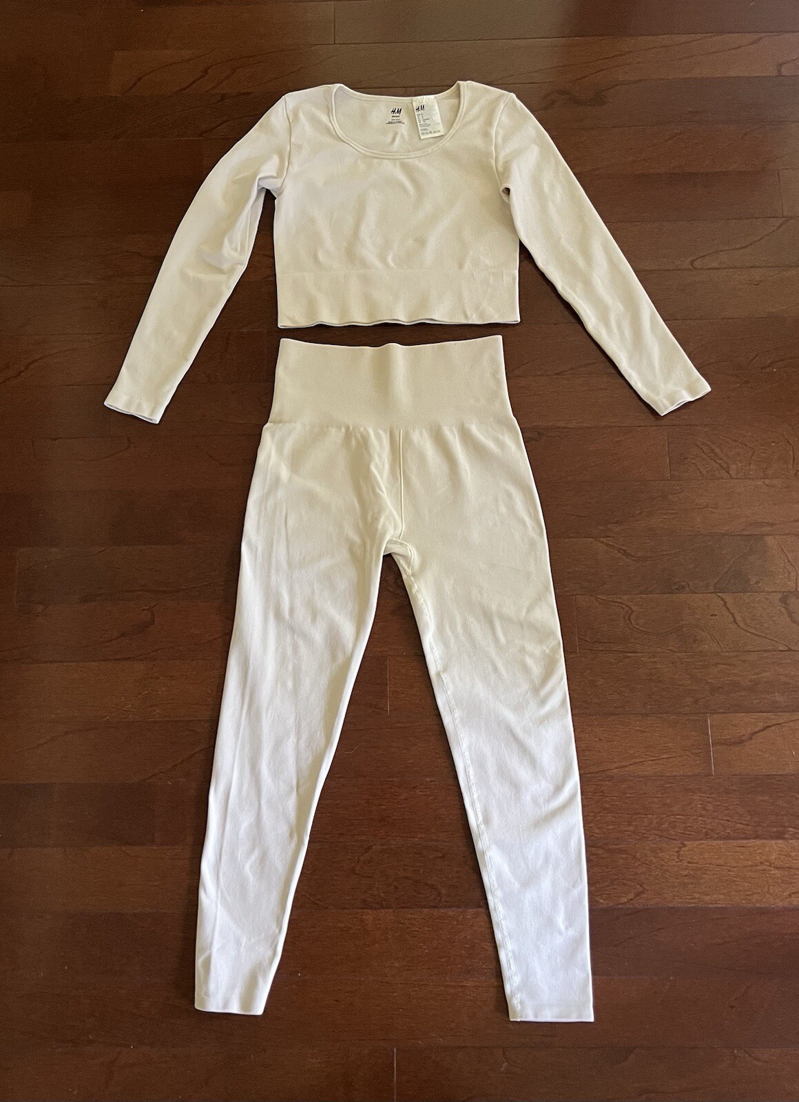H&M Winter White Long sleeve Active Gym Set Top Small, Bottom Medium