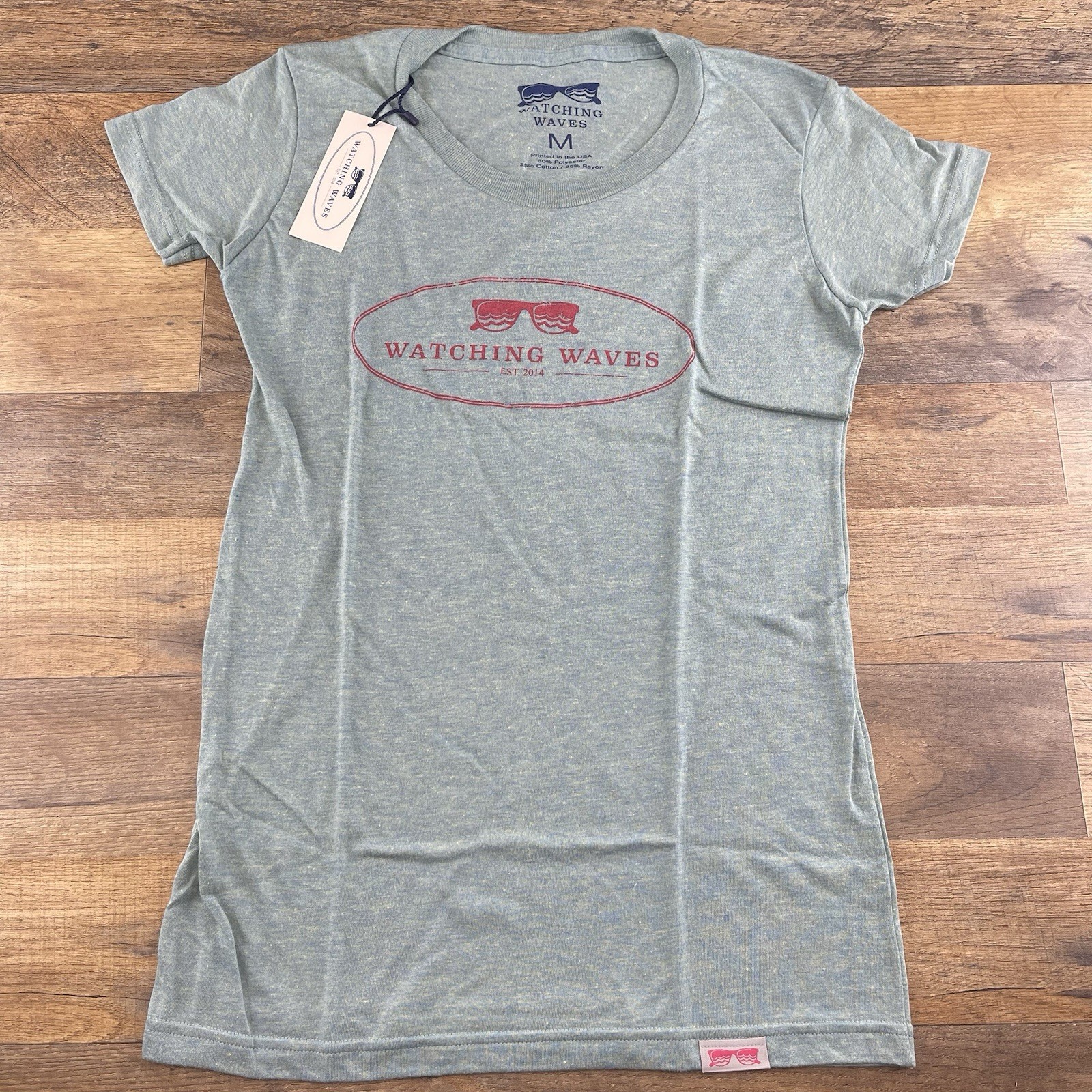 Watching Waves Medium Womens Light Green Tee Shirt Top Private Selection Apparel