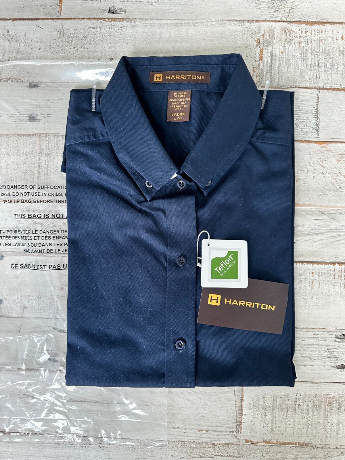 2/$15 Harriton M582W Ladies Foundation 100% Cotton Short Sleeve Twill Shirt SZ L