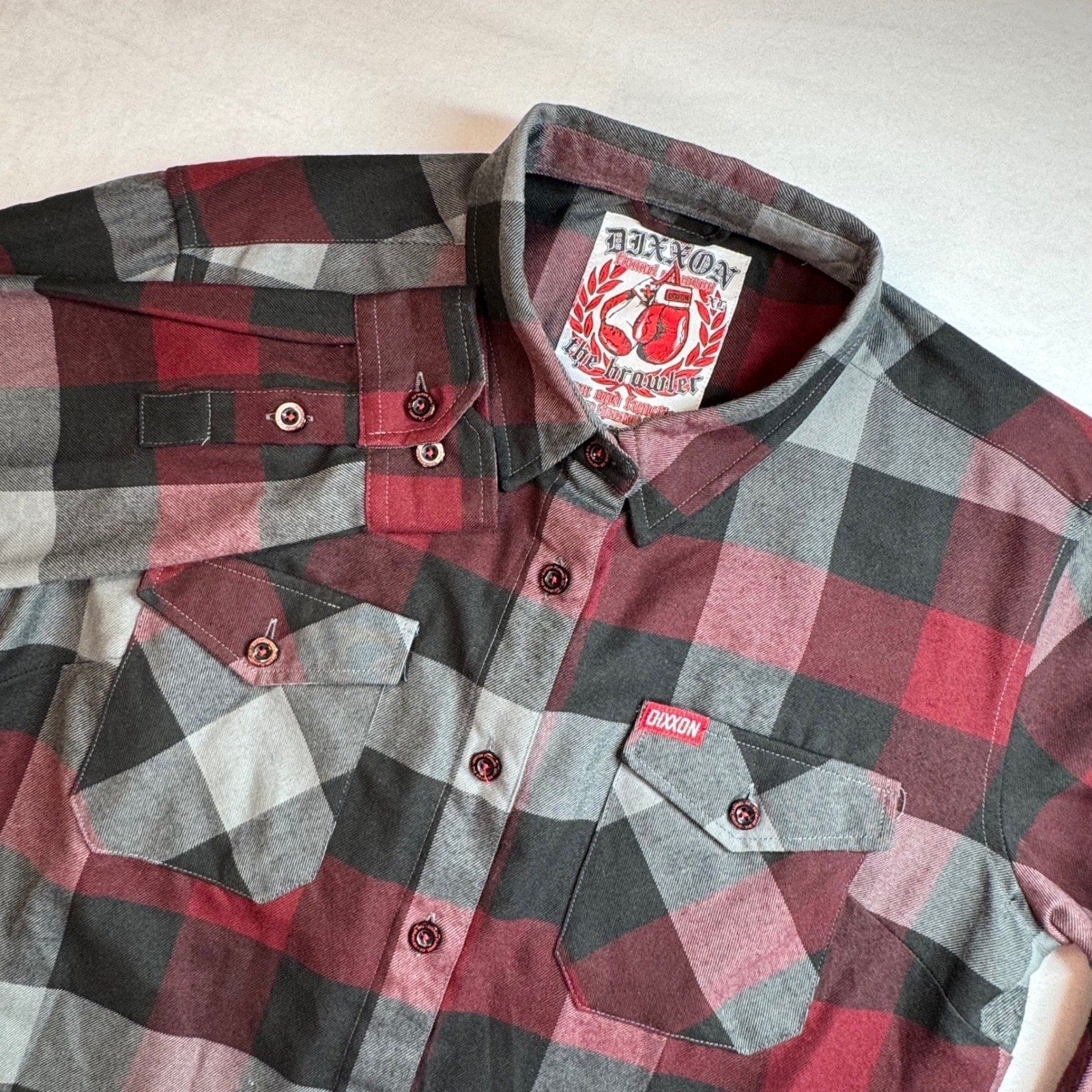 Dixxon Flannel Co The Brawler Womens XL Red Black Grey Plaid Button Up Shirt L/S