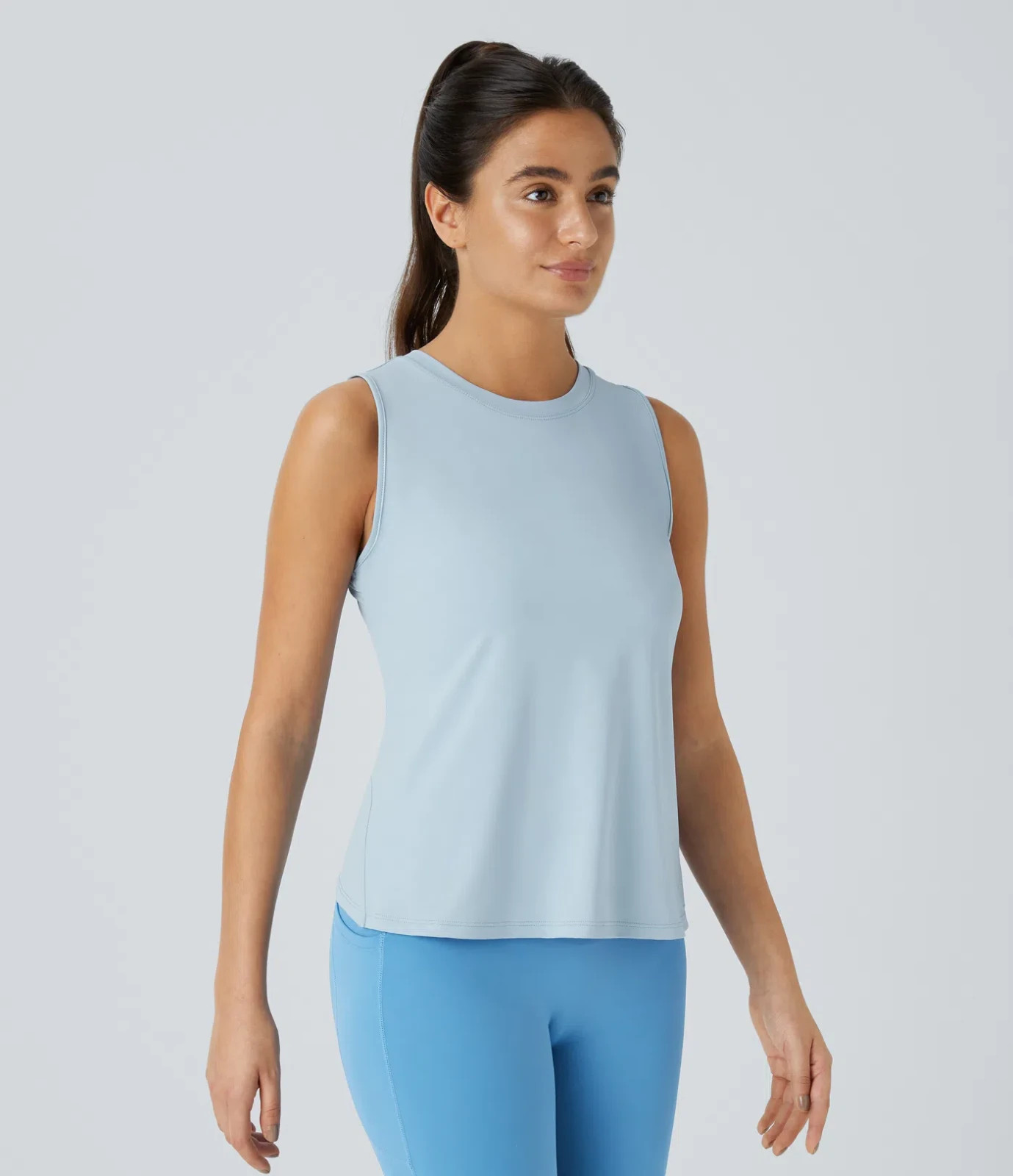 Halara Cut Out Crossover Hem Solid Yoga Tank Top, Cool Ice Blue, XS, NWT