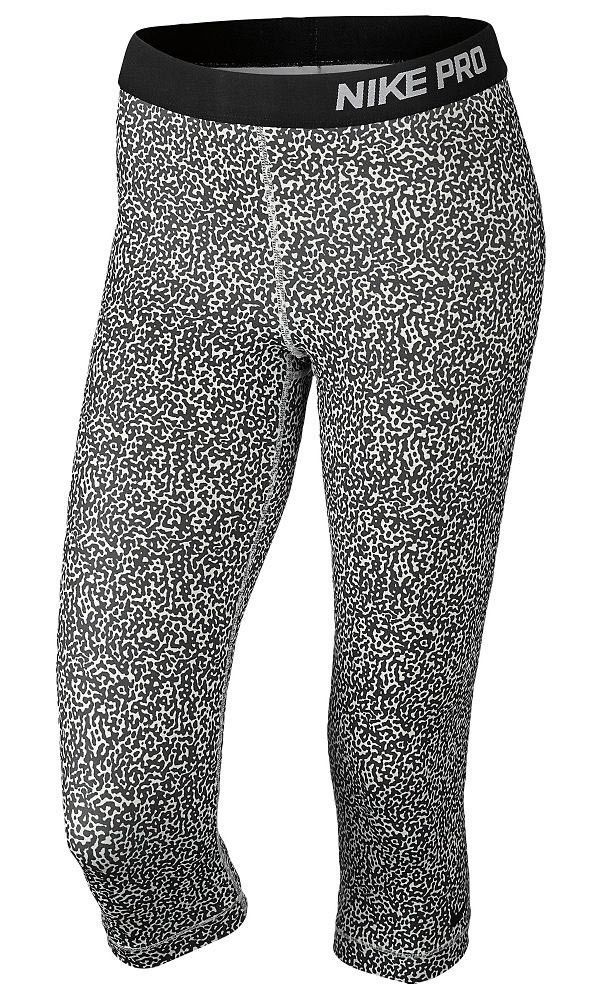 #198 NWT L Nike Dri Fit Pro Mezzo Print Safari BlCK/WHT Capri TIGHTS 684676 101