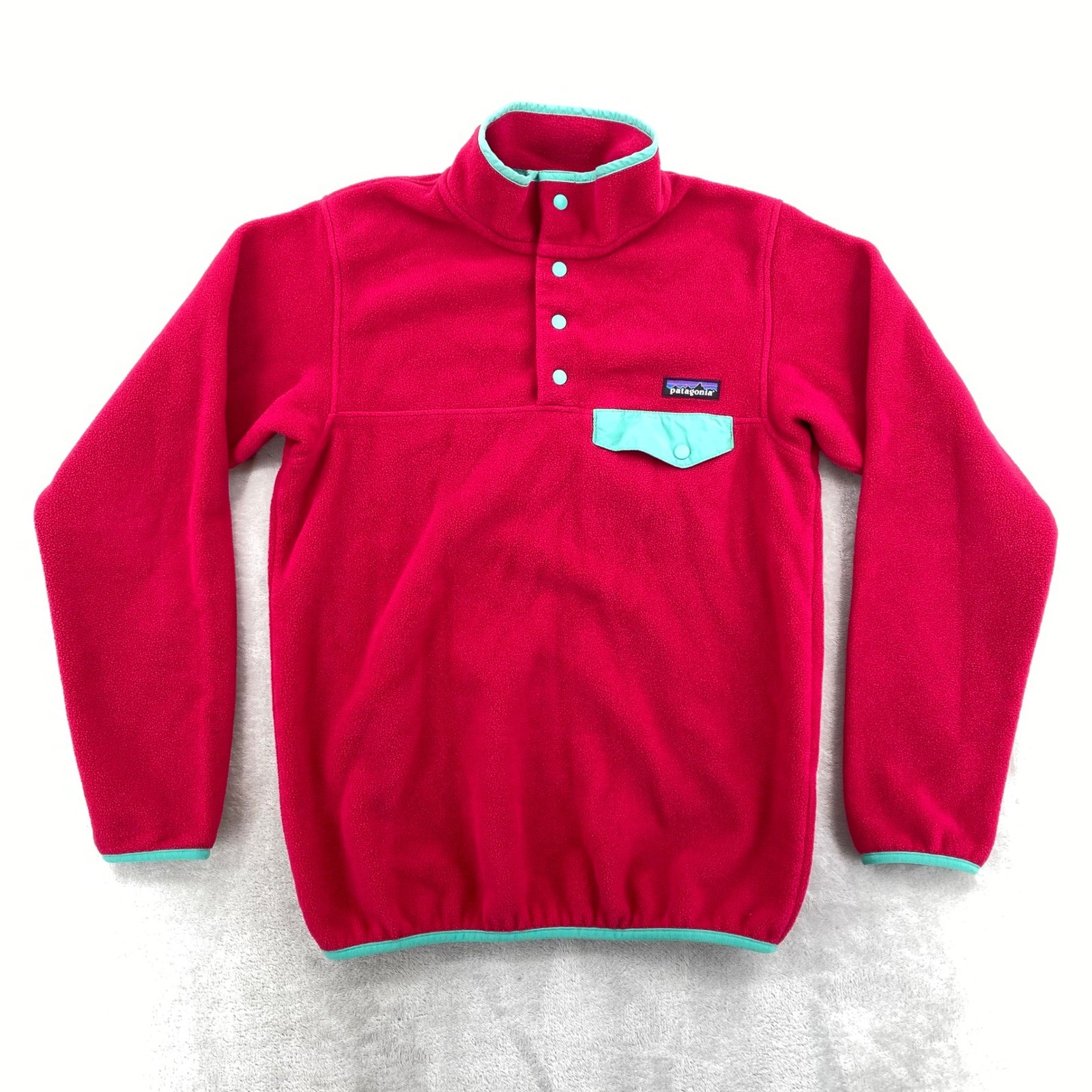 Patagonia Synchilla Snap-T Fleece Women Small Magenta Pink Teal Trim Pullover
