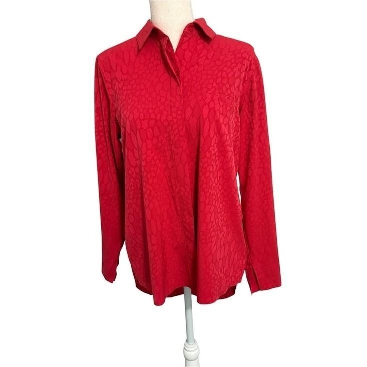Athleta Urbanite Textured Top Red Animal Leopard Jacquard Button Down Shirt S