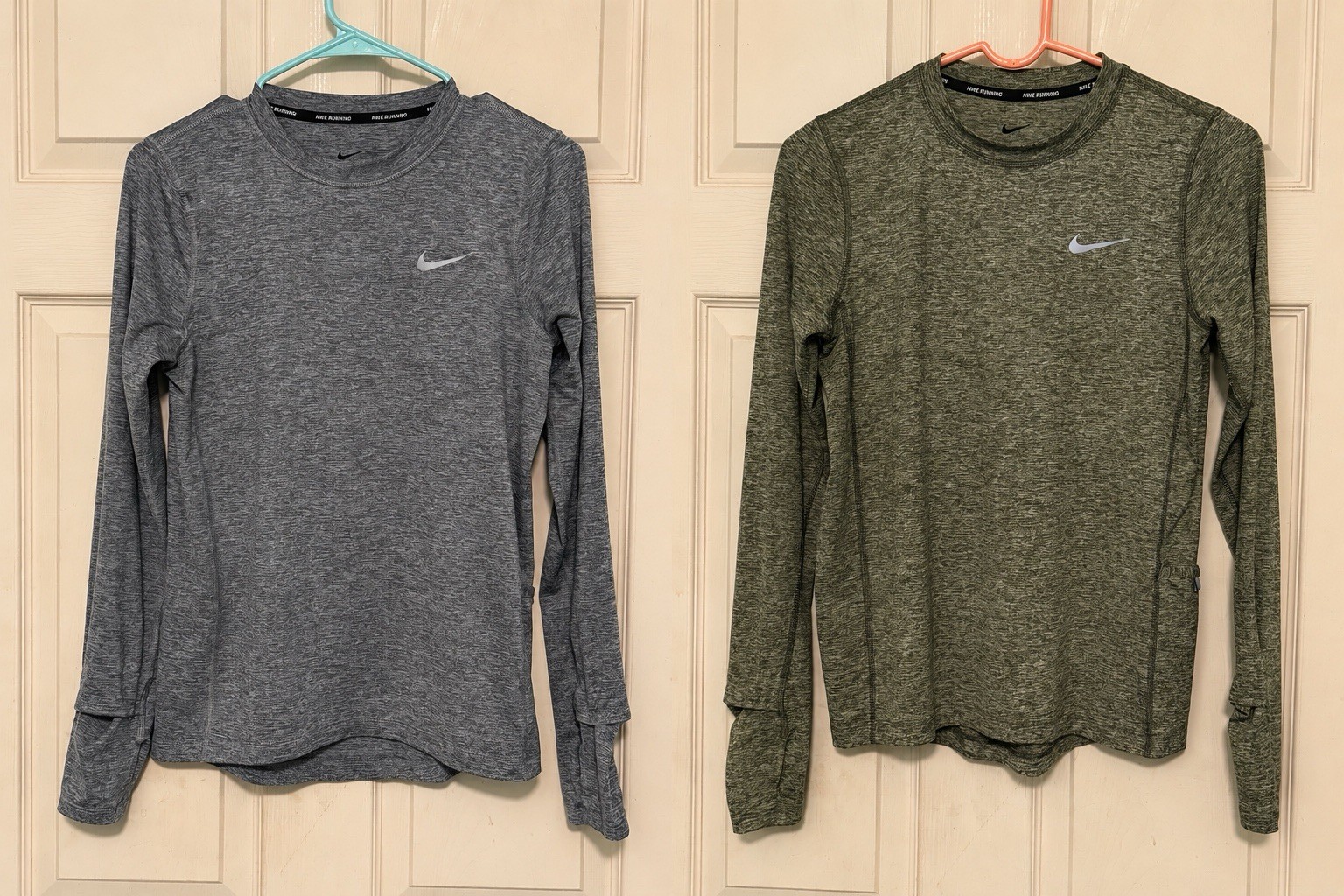 Nike Running Dri-FIT Women’s Long Sleeve Gray Green Top Lot Of 2 XS Thumbhole