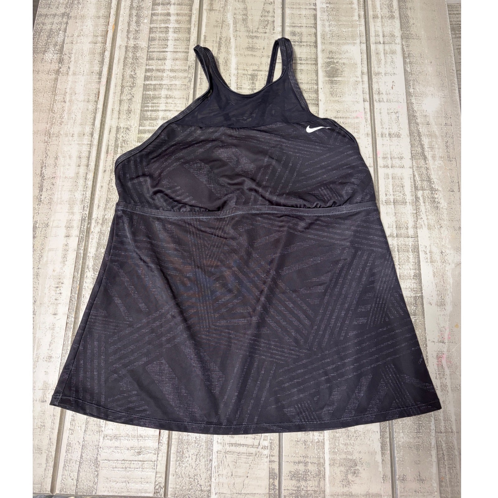 Nike Women’s Black Athletic Tank Top Dress Geometric Print Built in Bra Size L