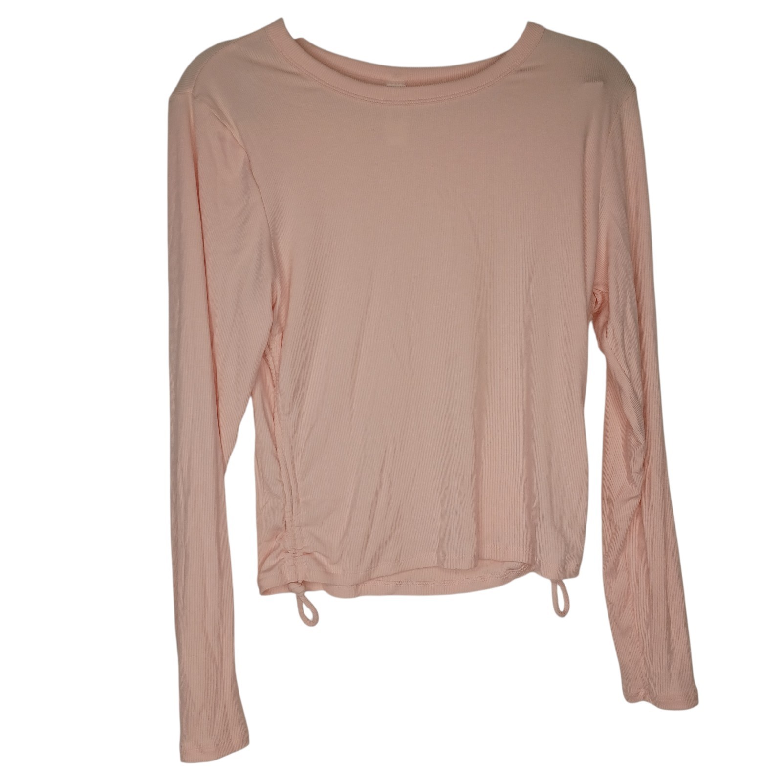 All In Motion Women’s Soft Ribbed Side-Cinch Ruched Long Sleeve Top Pink Sz S