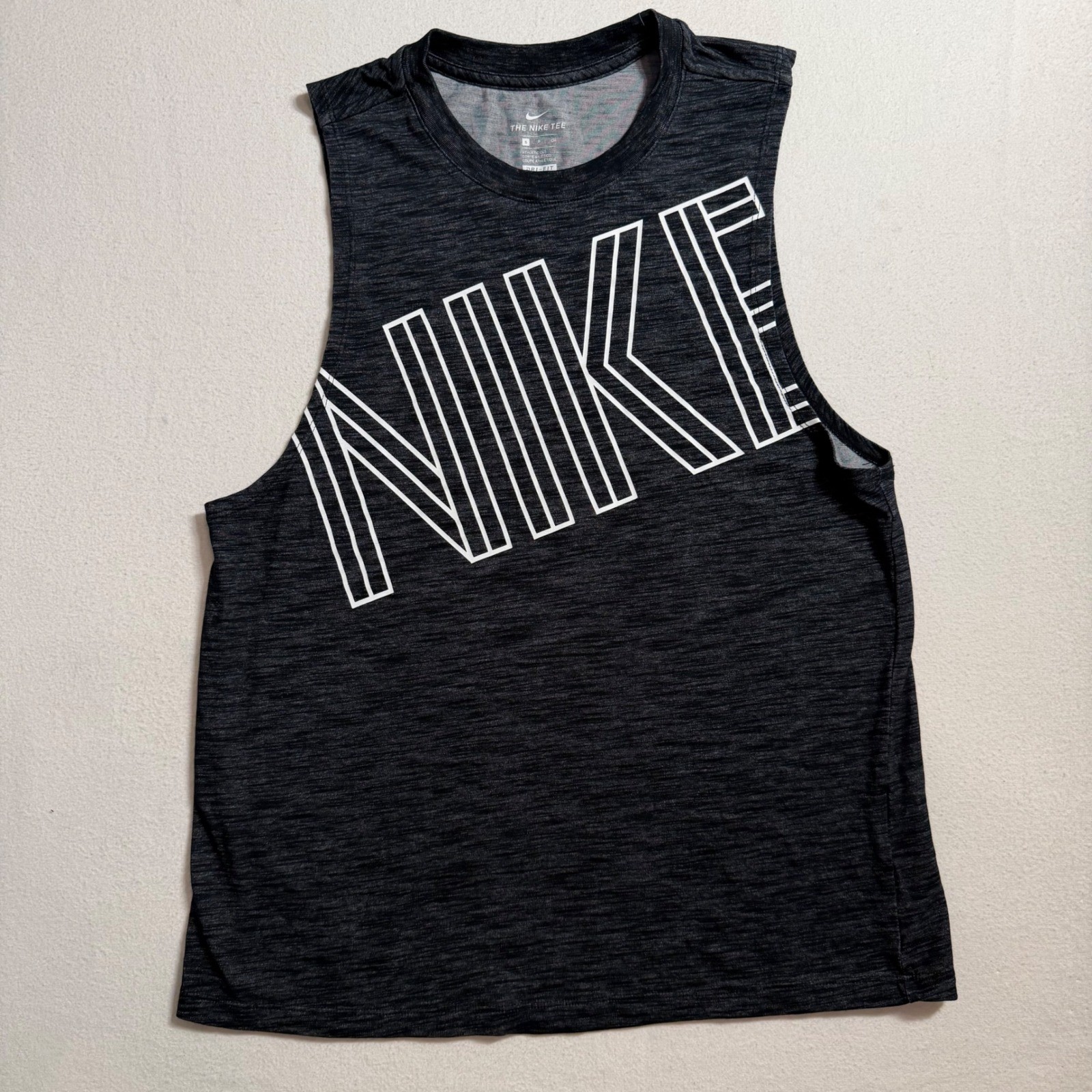 Nike Dri-FIT Womens Training Tank Top Heather Gray Graphic Logo 911522-010 S