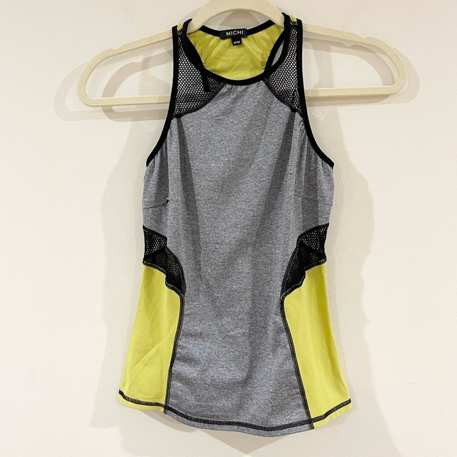 Michi Gray, Black and Yellow Women’s Athletic Tank Top with Mesh Panels