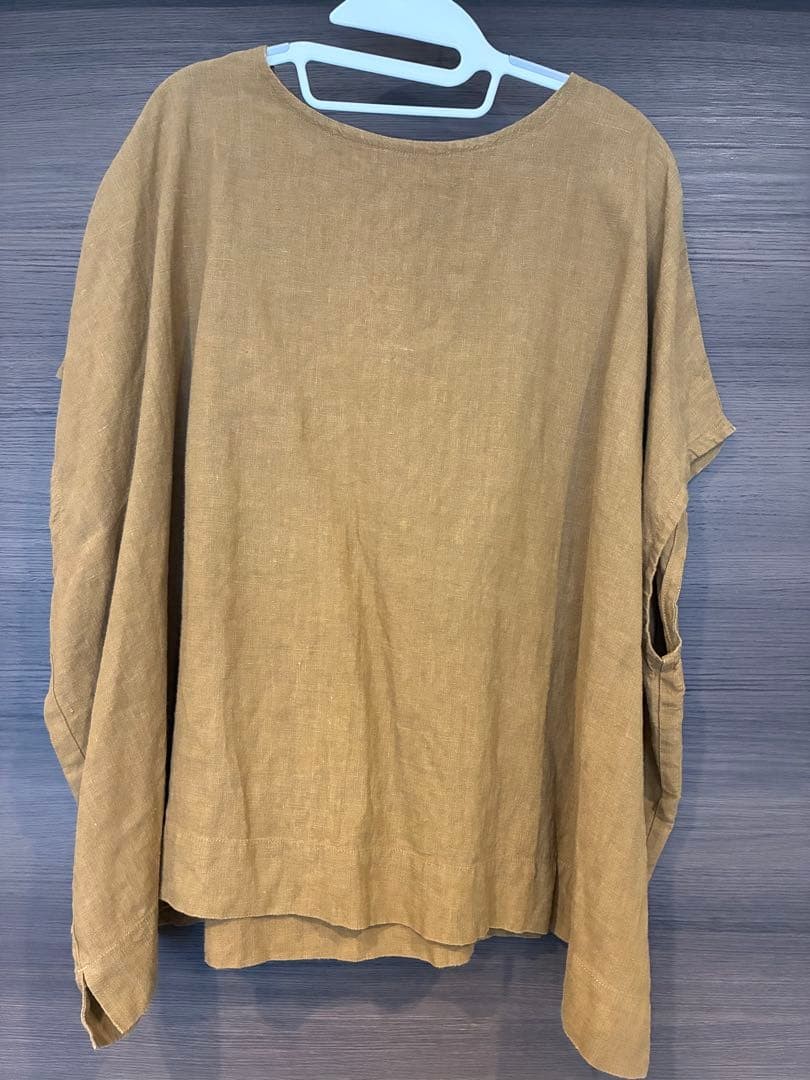 ICHI Antiquites Linen 100% Pullover Blouse Top Brown Free Size Japan