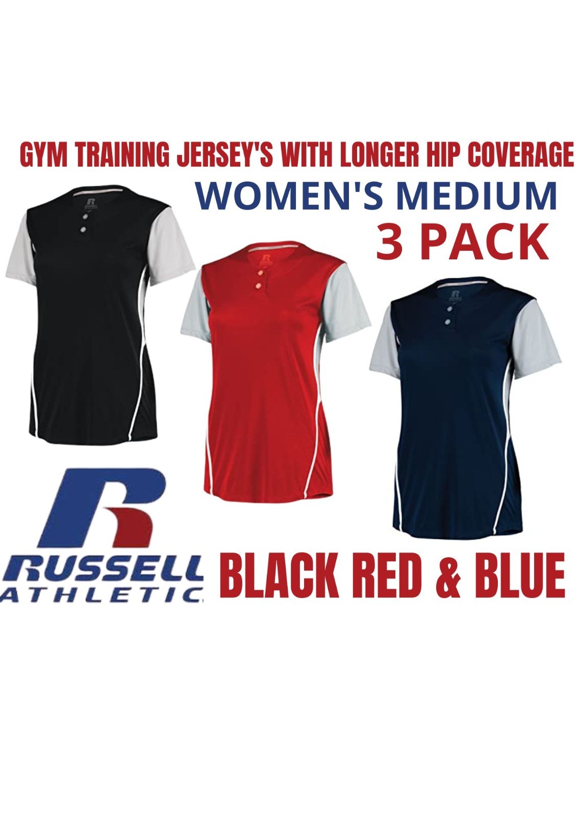Gym Training Jersey’s Women Medium 3 pack Lot Softball Style Longer for hips