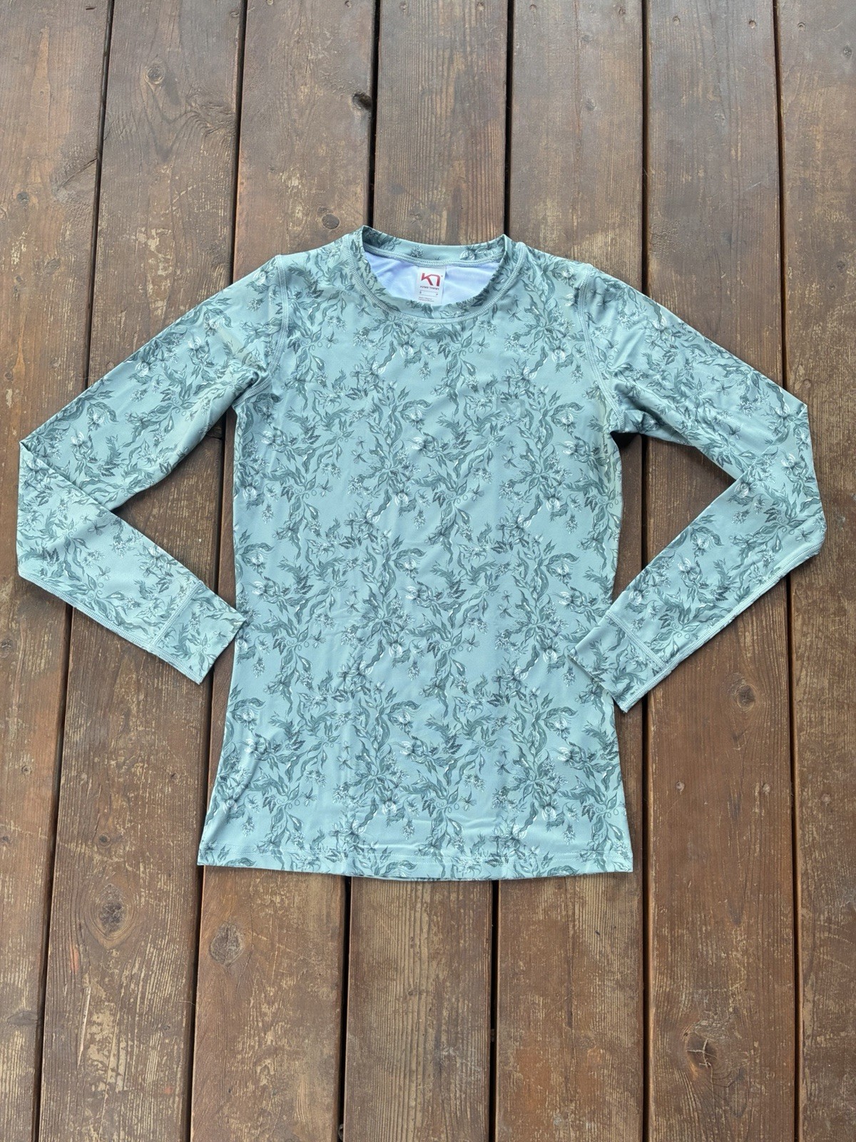 NEW Kari Traa Fryd Womens Size Small Activewear Base Layer LS Shirt Green Floral