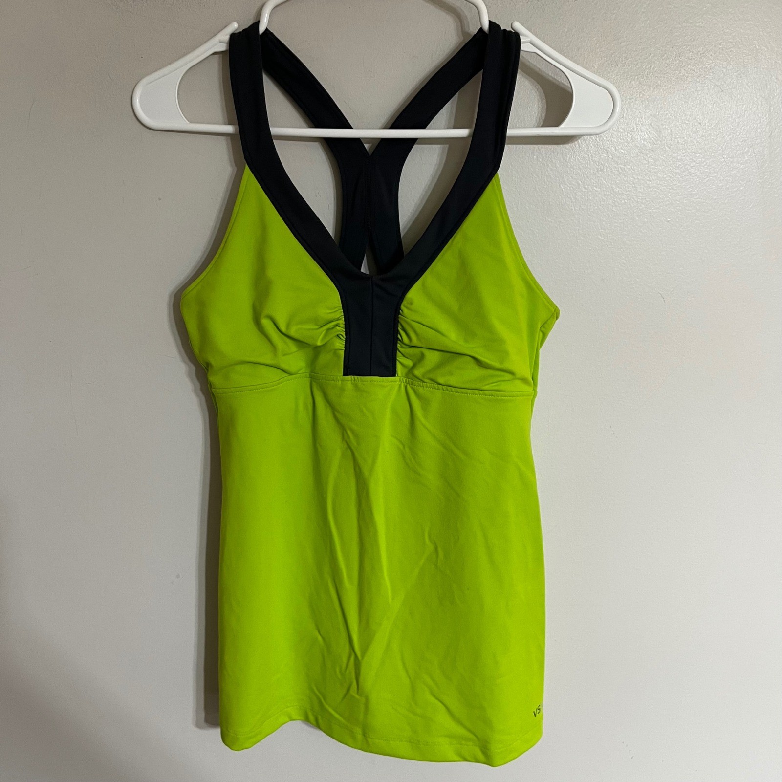 VSX Victoria’s Secret Sport Tank Top Neon Lime Green Black Racerback Small Y2K