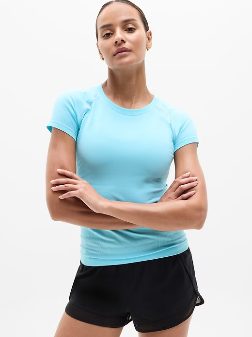 Athleta XXS Momentum Seamless Tee Aqua Blue 2X-Small Regular