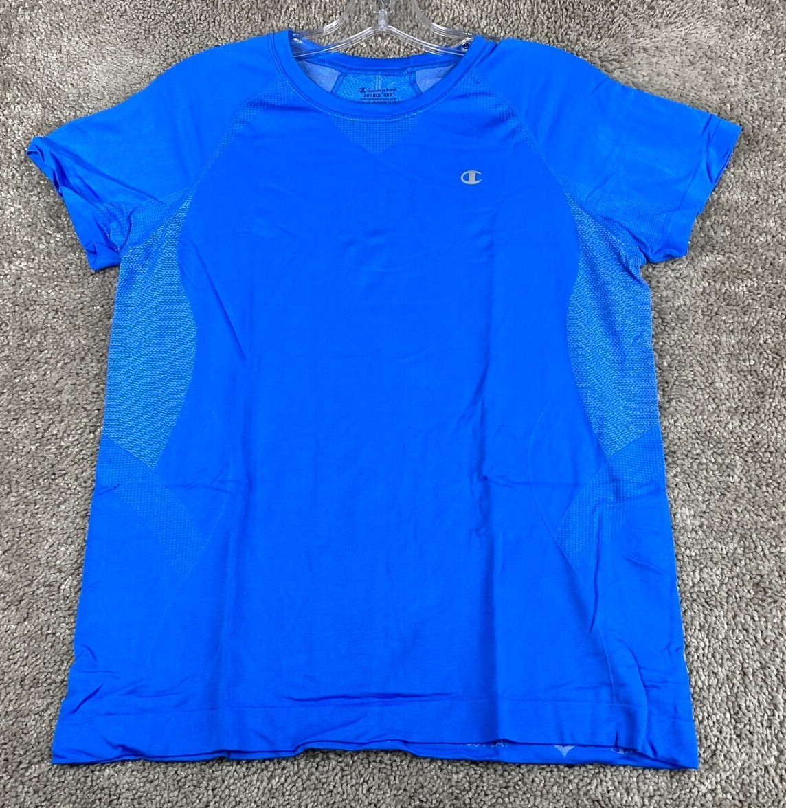 Champion Double Dry T Shirt Womens L Short Sleeve Blue Nylon Blend Athletic Knit