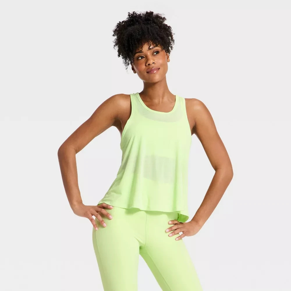 All In Motion Women’s Mesh Back Cropped Run Tank Top Light Green Size Small