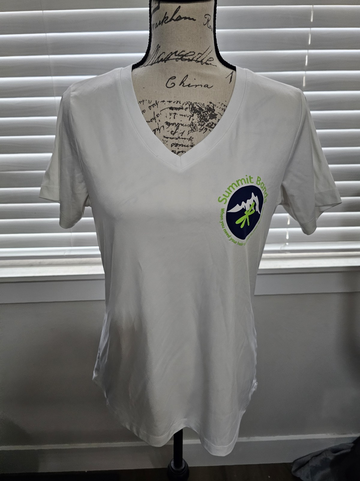 Women’s Large White & Blue Short Sleeve V-Neck Tech Athletic Top By Sport Tek