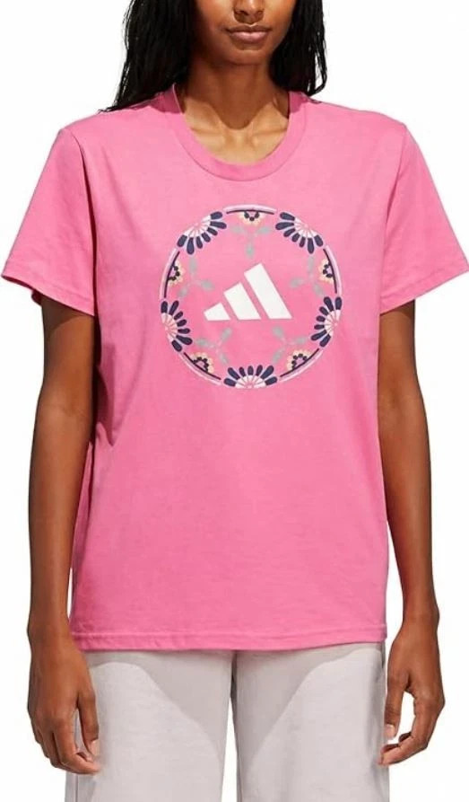 Adidas Women’s Soccer Ball T-Shirt, Pink, Size Large, New
