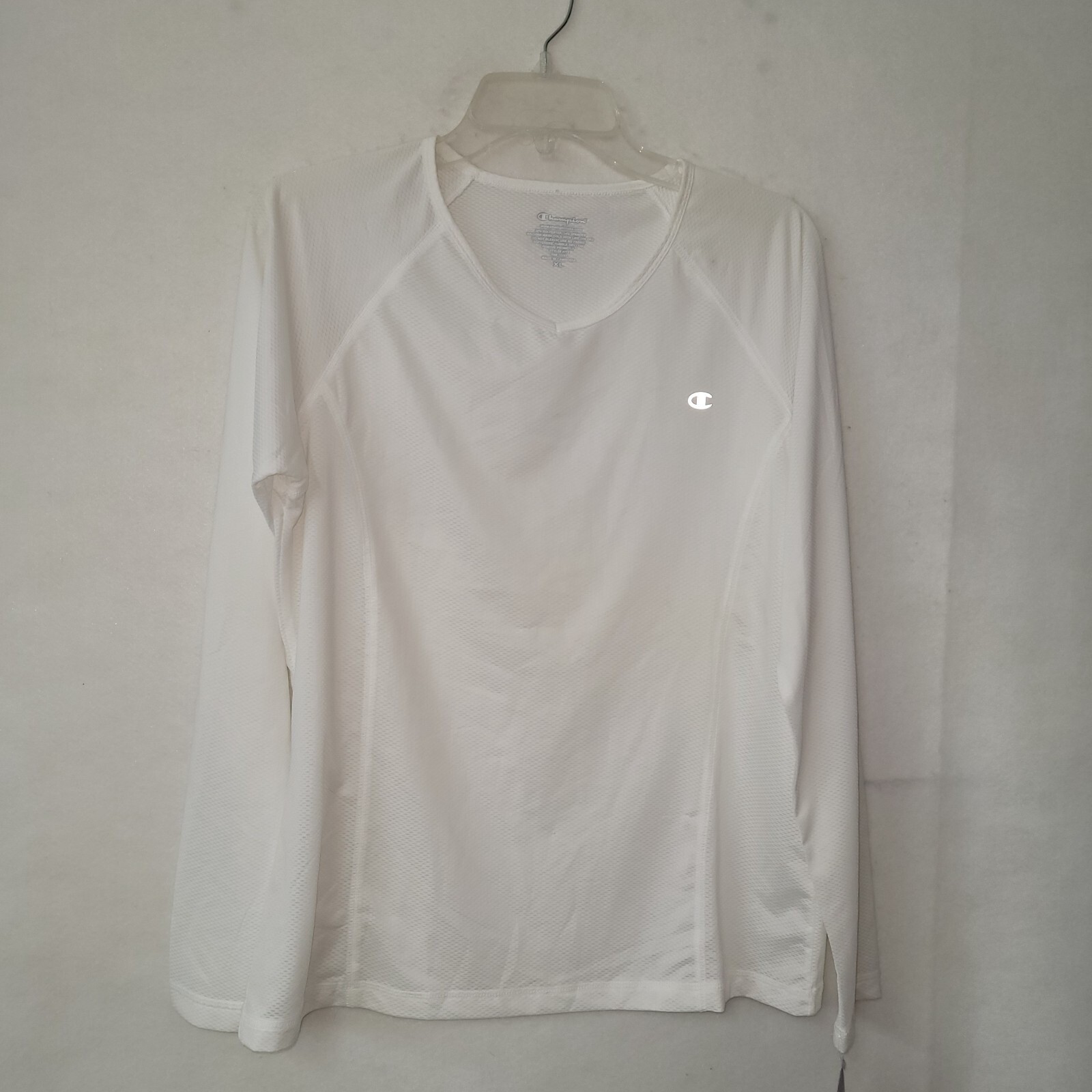 Champion Double Dry White Long Sleeve V-Neck Performance Shirt XL 4772