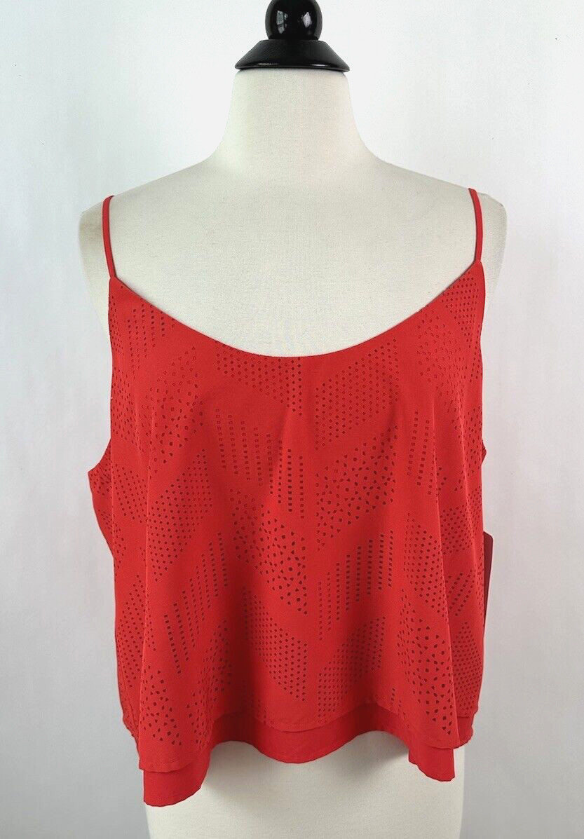 Athleta Perforated Cami XL Saffron Red Orange Athletic Tank Adjustable Strap NWT