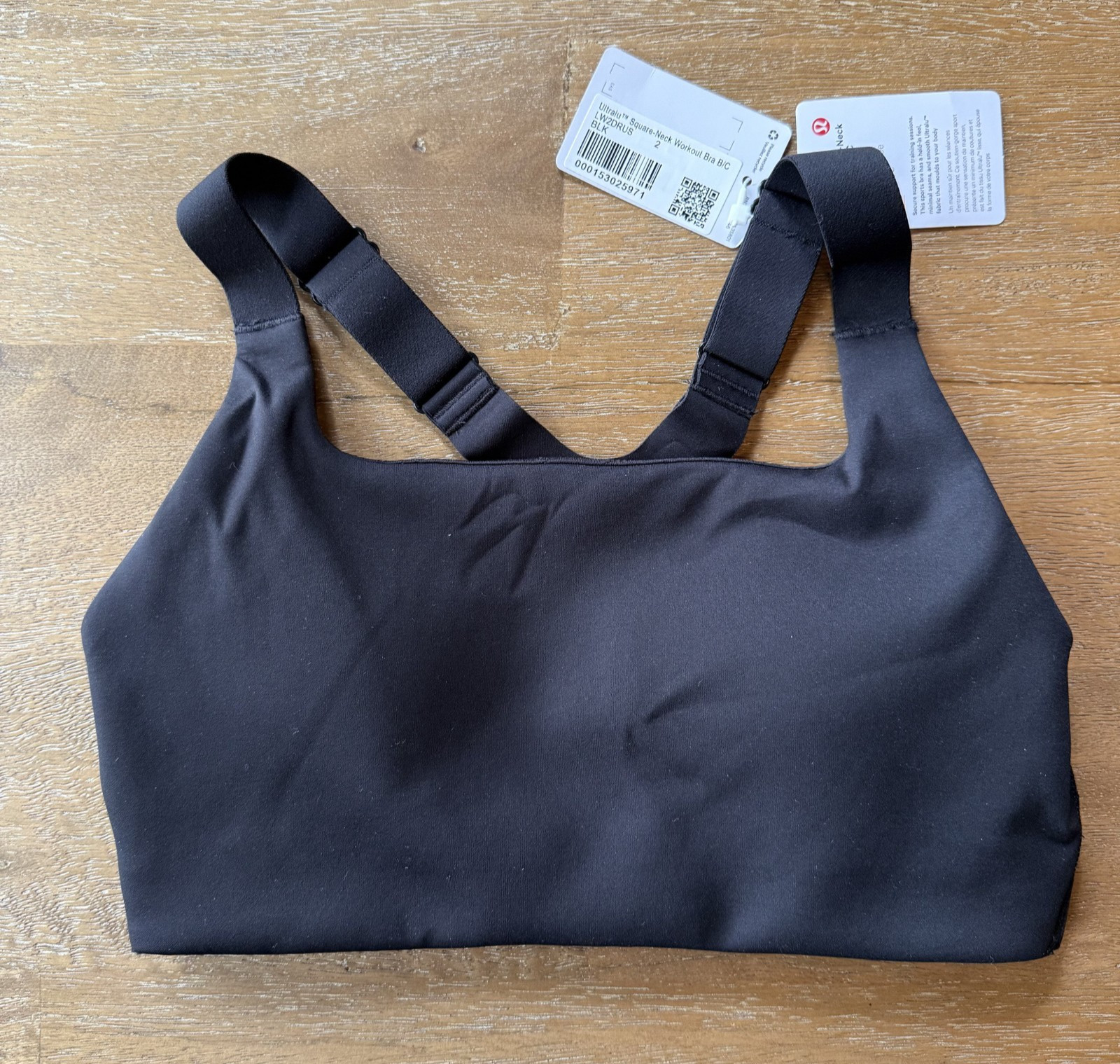 NWT Lululemon Ultralu Square-Neck Workout Bra Medium Support B/C Cup Black Sz 2
