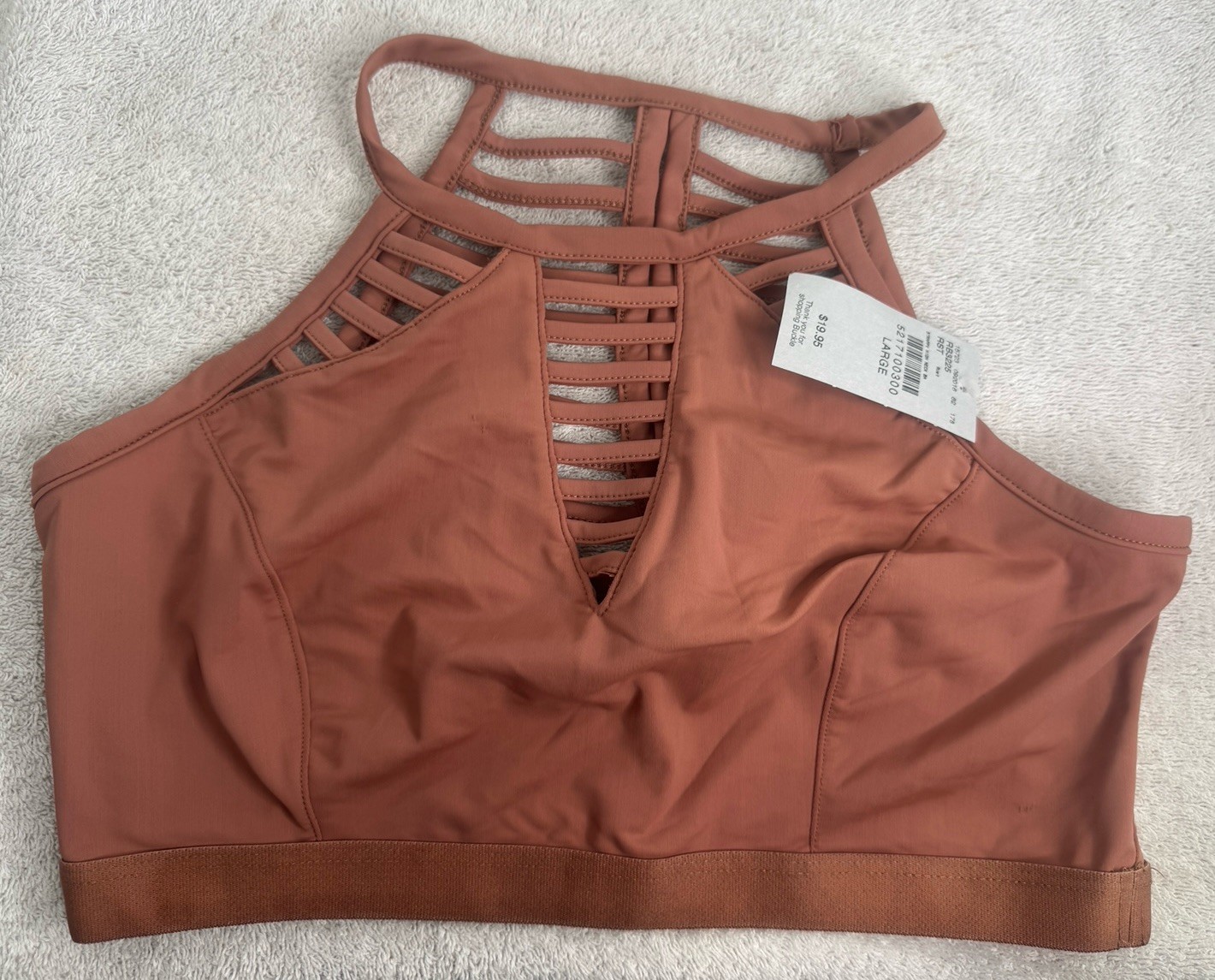 NWT Buckle Strappy High Neck Bra Top L Rust Color For Yoga Casual Wear Clubwear