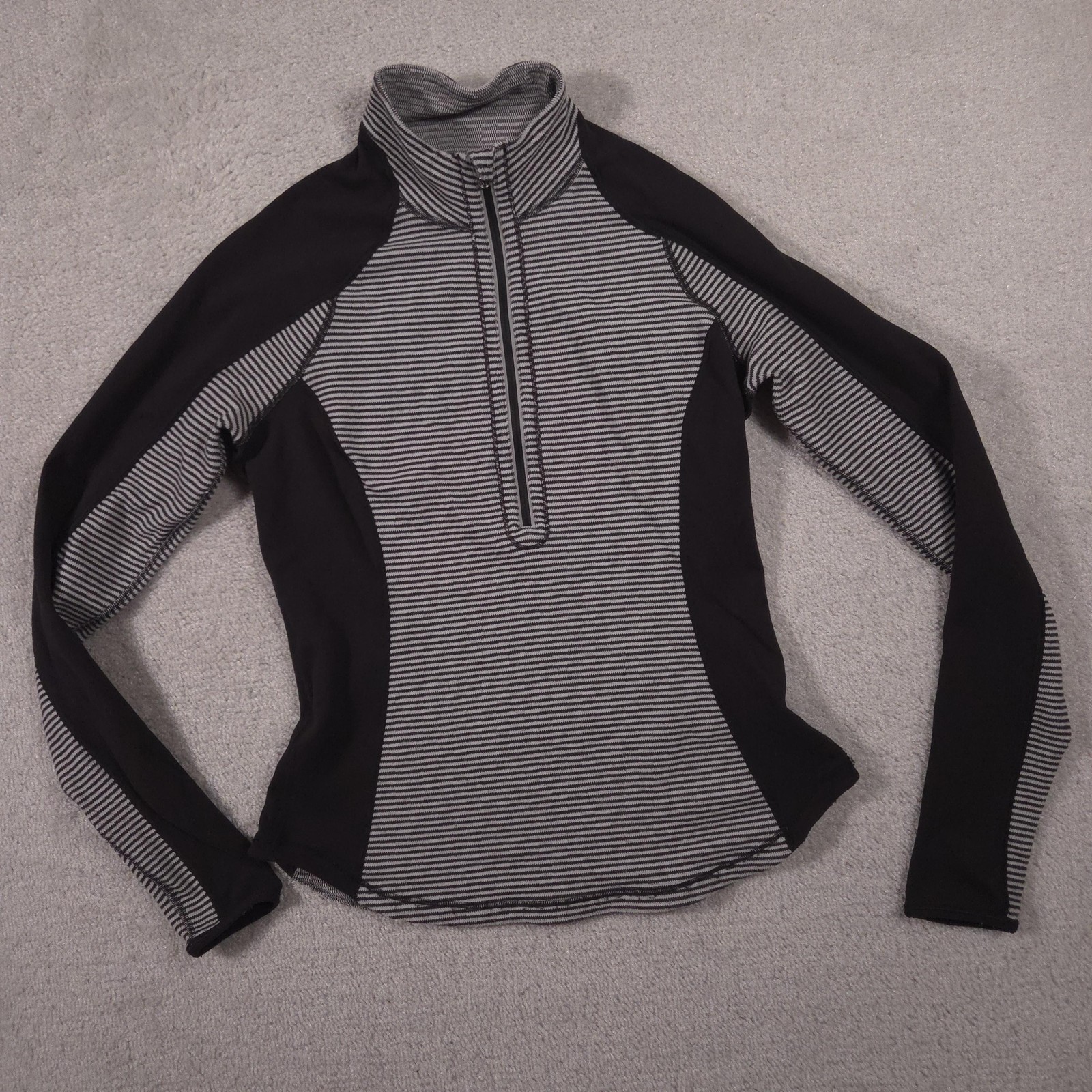 Lululemon Pullover Womens Small Gray Black Striped 1/4 Zip Long Sleeve Running