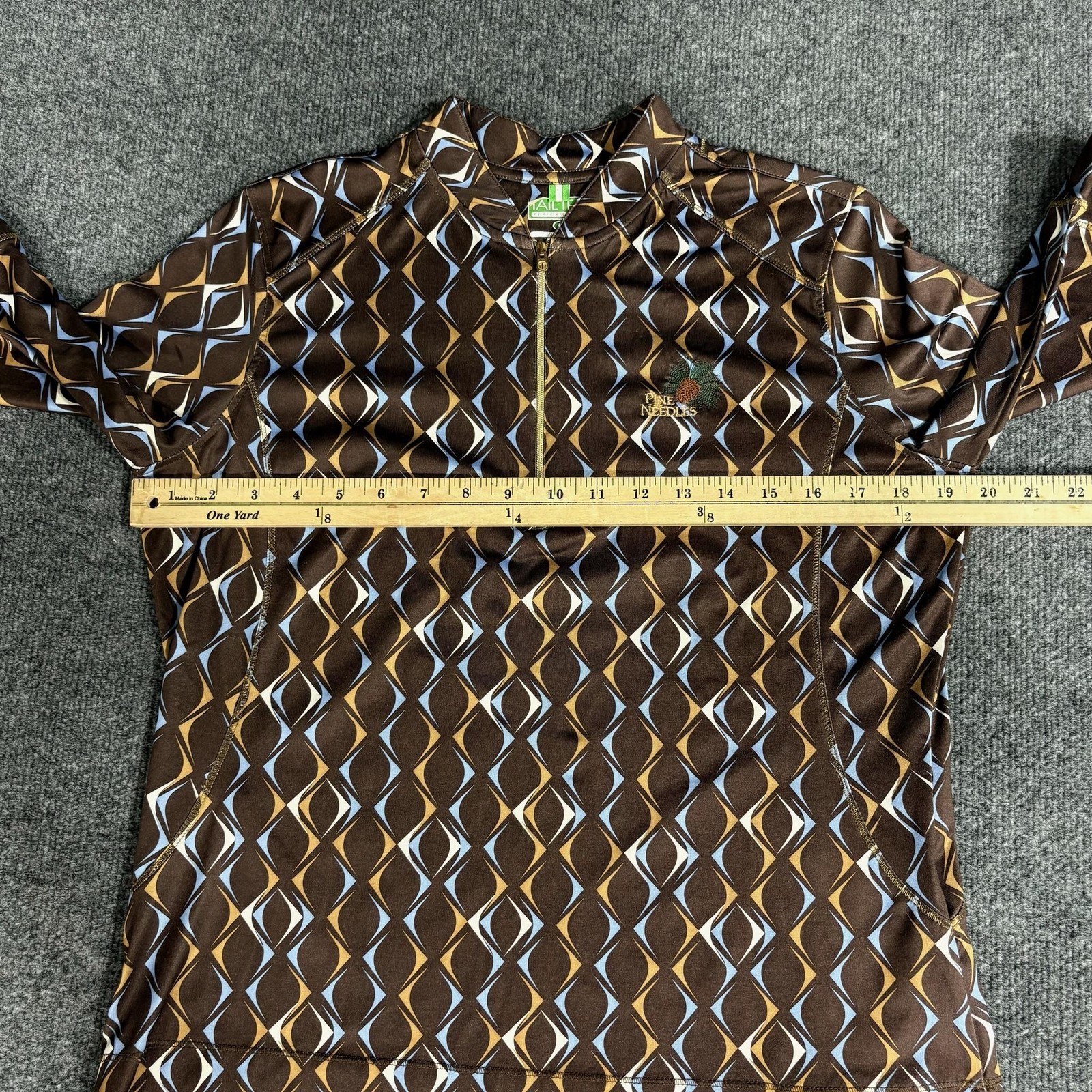 Tail Tech Pullover Womens Medium Brown Geometric Pine Needles 1/4 Zip Golf Top