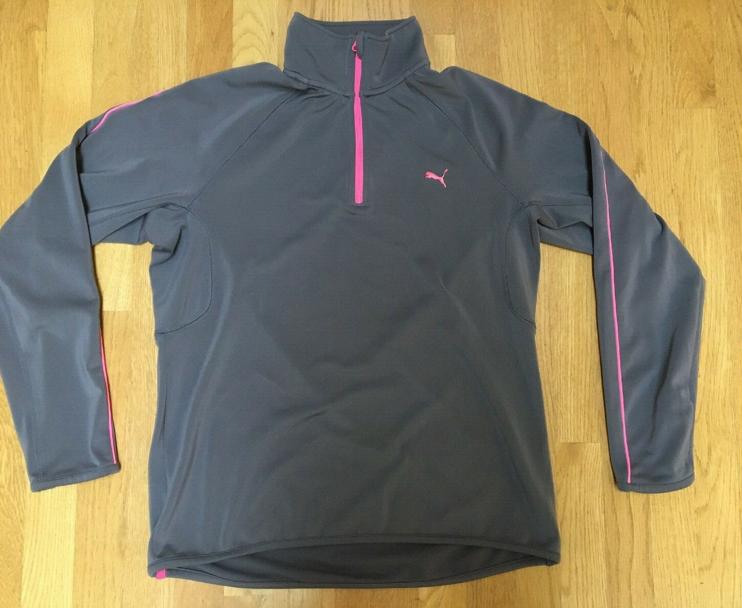 PUMA 1/4 Zip Gray with Pink Trim Athletic Top Women’s M Sport Lifestyle EUC
