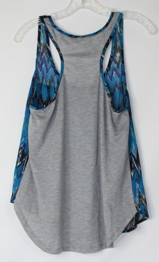 ESSENTIALS by FULL TILT WOMENS RACERBACK TANK TOP SZ L BLUE BLACK GREEN GRAY