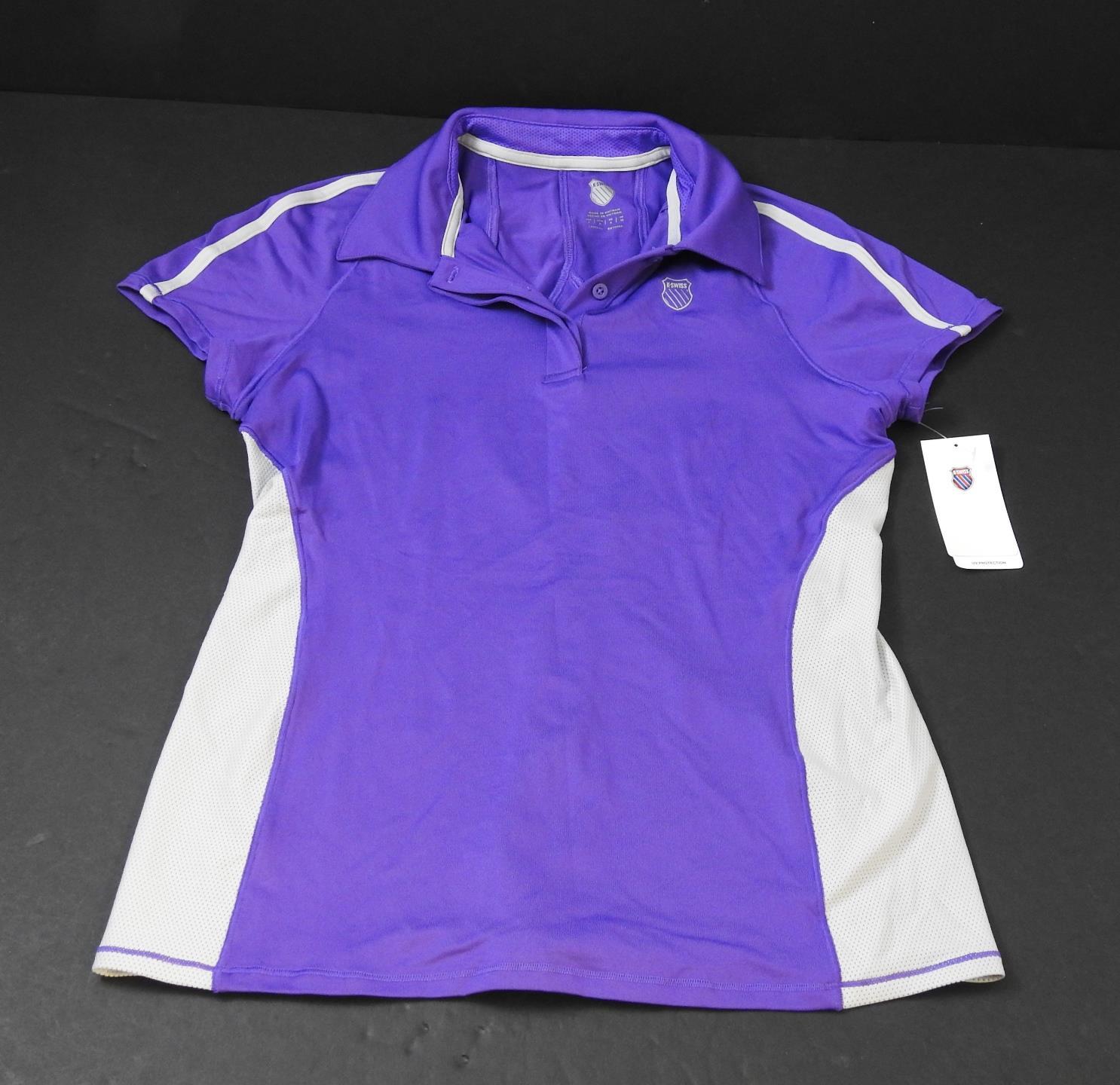 New K-Swiss Purple White Polo Cap Sleeve Tee Top Casual Sports Small R24