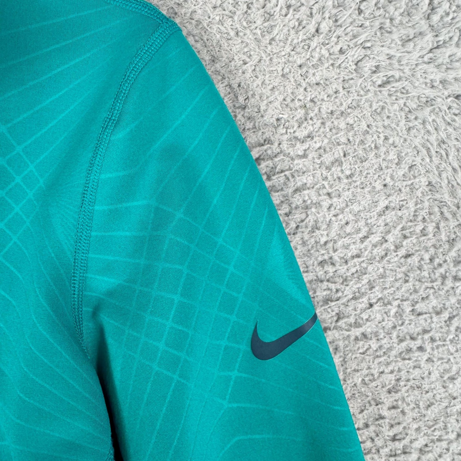 Nike Pro Hyperwarm Pullover Womens Large Green 1/4 Zip Thermal Shirt Running