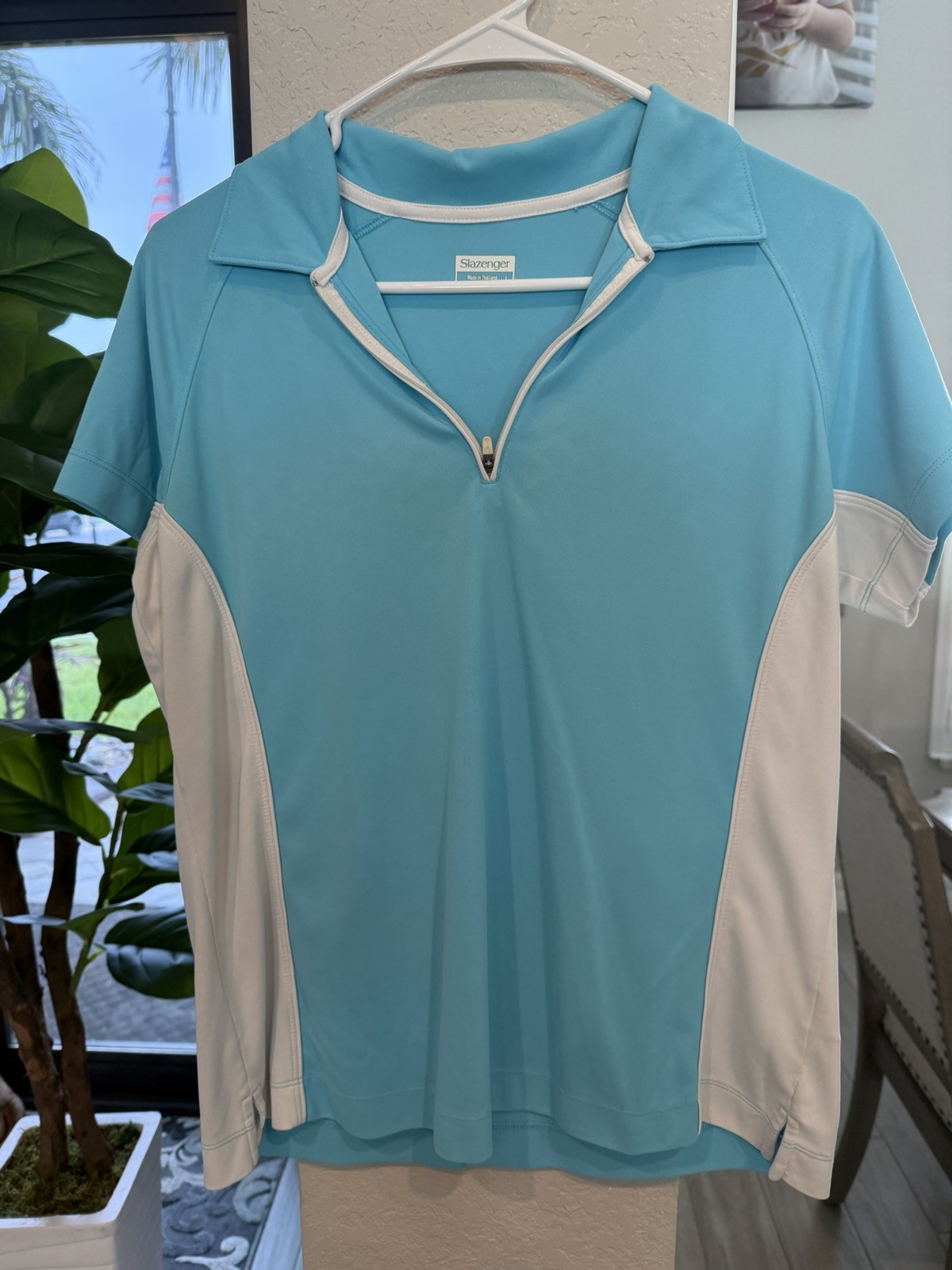 Slazenger Activewear Shirt Women’s Size L Turquoise White Half Zip
