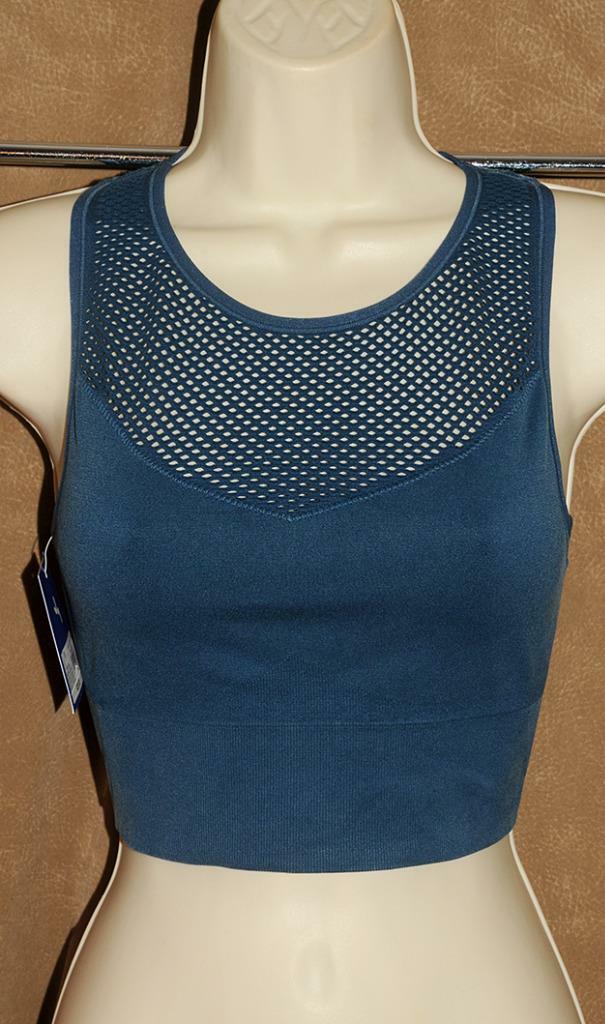 Joy Lab ~ Dk Blue Teal – Seamless High Neck Athletic Sports Bra / Shirt sz S NEW