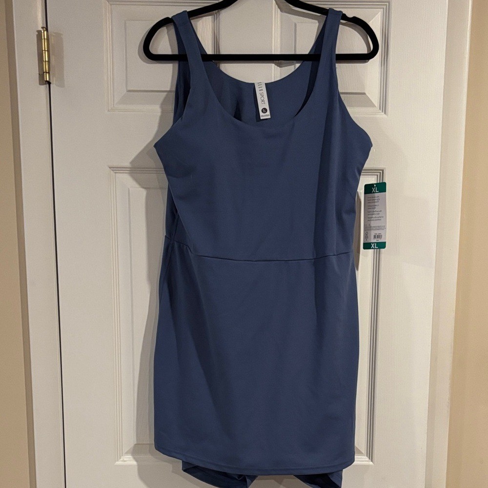 NWT ELLE SPORT Blue Athletic Tank Dress Inner Shorts & Shelf Bra Size XL