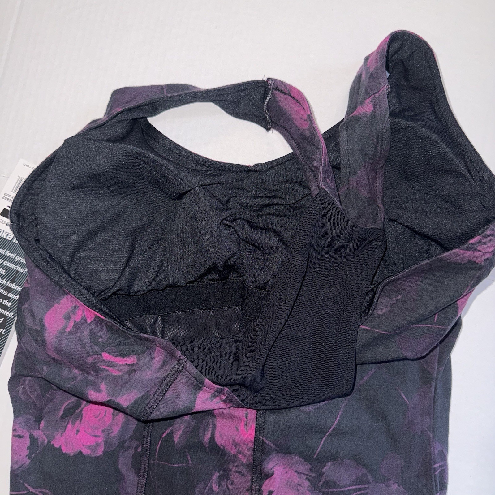 NWT Marika Magic Ruched Racer Tank Top Womens Large Floral Workout Built In Bra