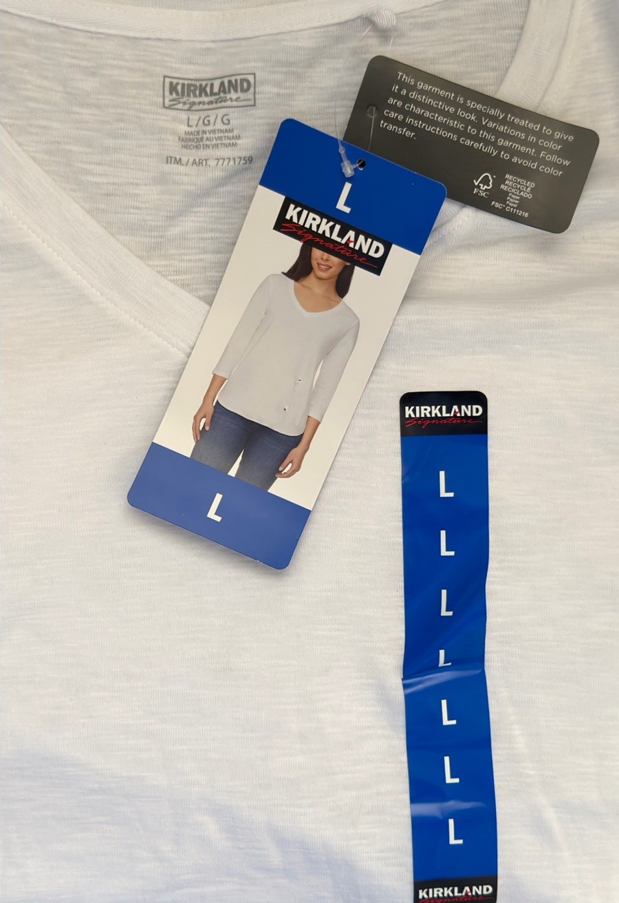 Kirkland Signature Women’s 3/4 Sleeve Boatneck Slub Tee, White, Large 100% Cotto