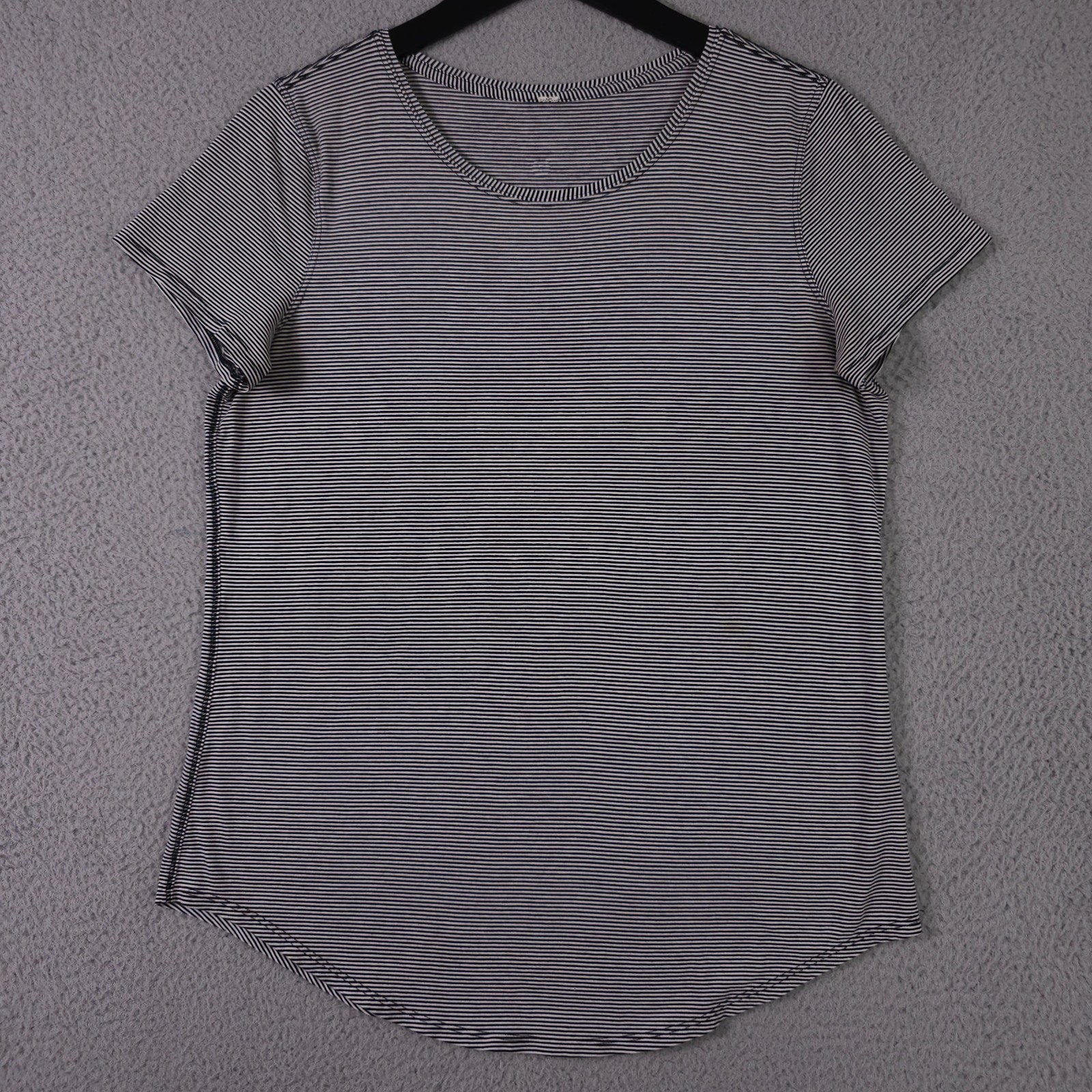 Lululemon Shirt Women 8 Black White Striped Pima Cotton Love Crew III Top Casual