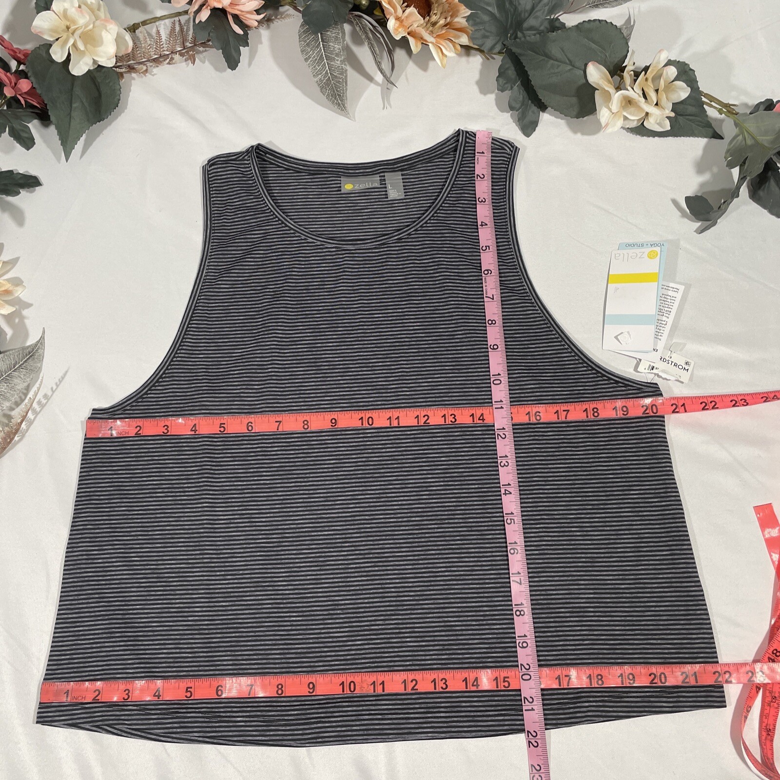 NWT $35 Zella [ Large ] Work For It Stripe Tank Top In Black/Grey #U443B