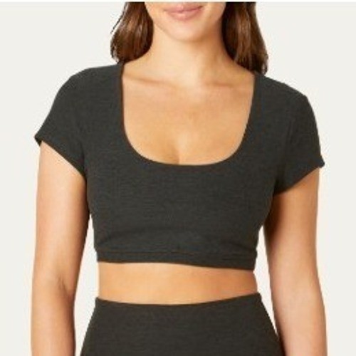 Beyond Yoga Spacedye What’s The Scoop Bra Cropped Top Black Stretch Support L