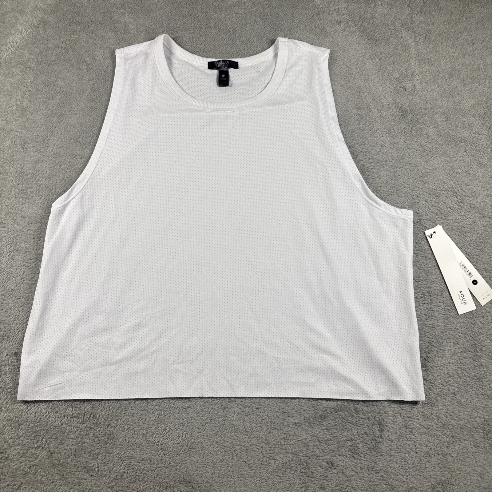 NWT AQUA Athletic Women’s Mesh Cropped Tank Top White Size Large