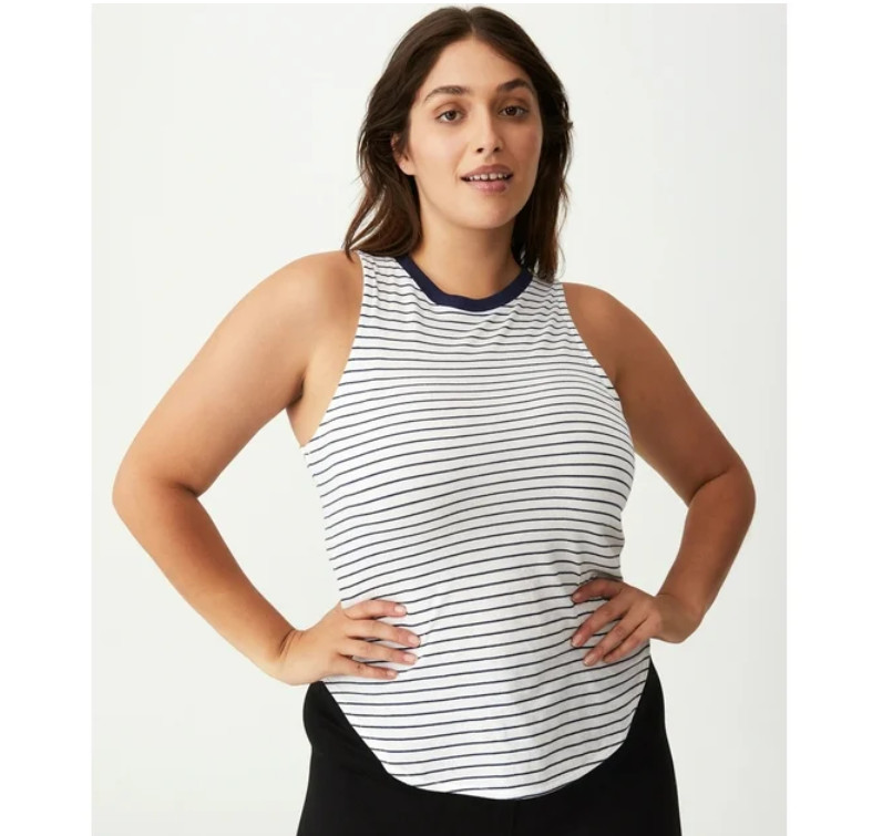 Cotton On Body Women Active Curve Hem StripeTank Top Blue Size L 1952