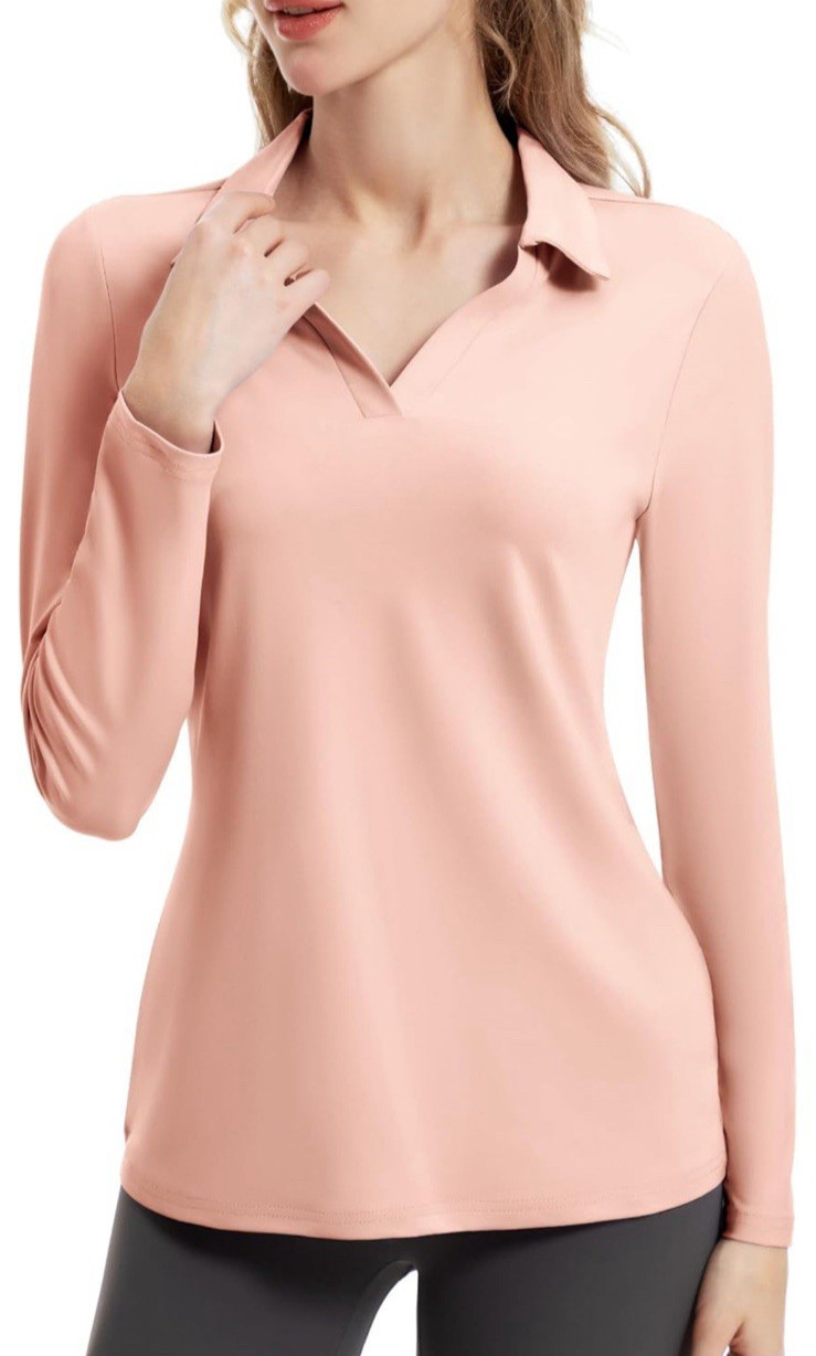 NWT FKEEP Women’s Tennis/Golf Long Sleeve V-Neck Shirt – Color Pink – Size XS