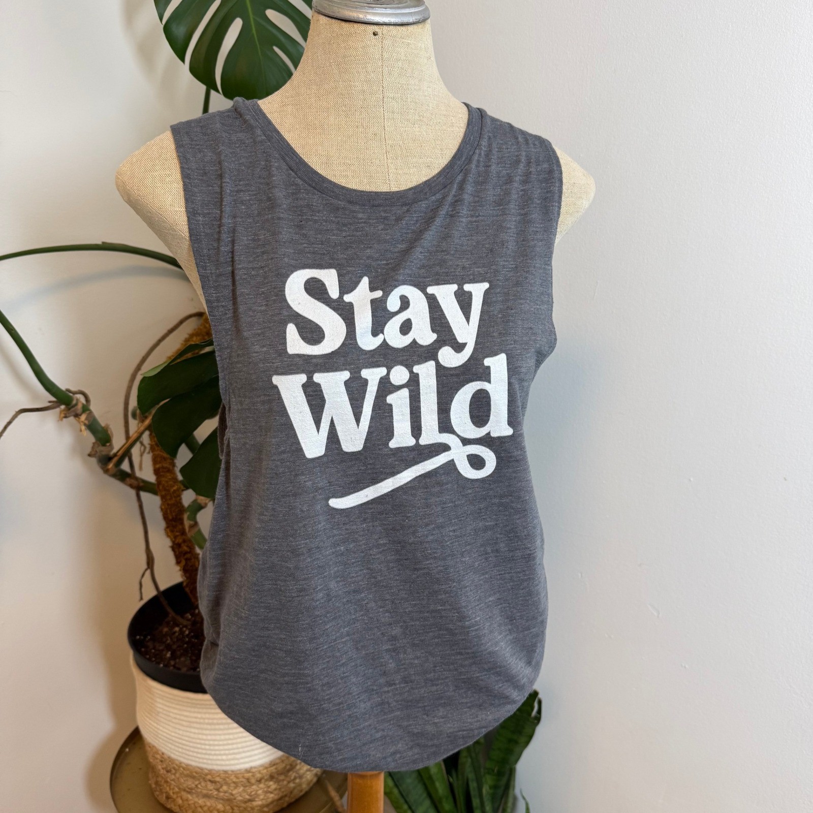 Bella Canvas Muscle Tank Women Large Gray Stay Wild Graphic Sleeveless Top