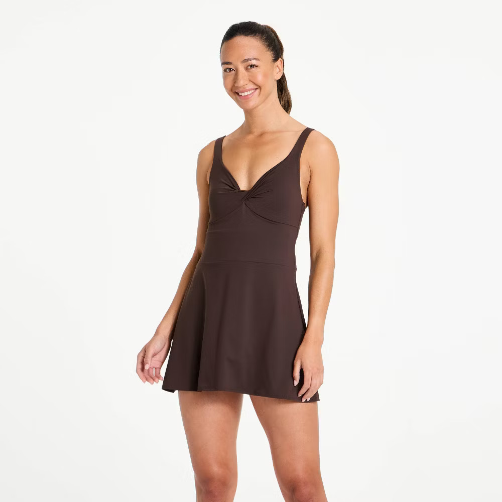 Women Athletic Twist-Front Dress – All In Motion Dark Brown L