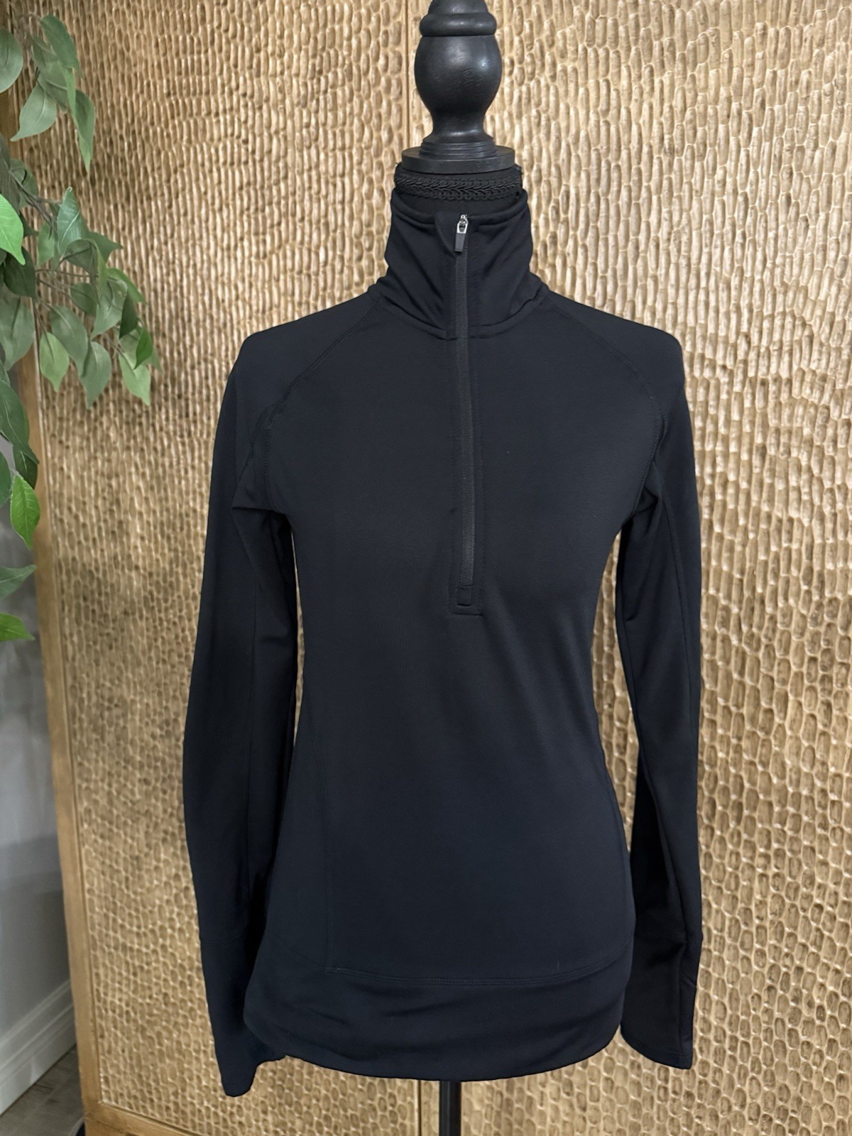 Mondetta Pullover Black Solid Women XS 1/4 Zip Stretch Mock Neck Long Sleeve