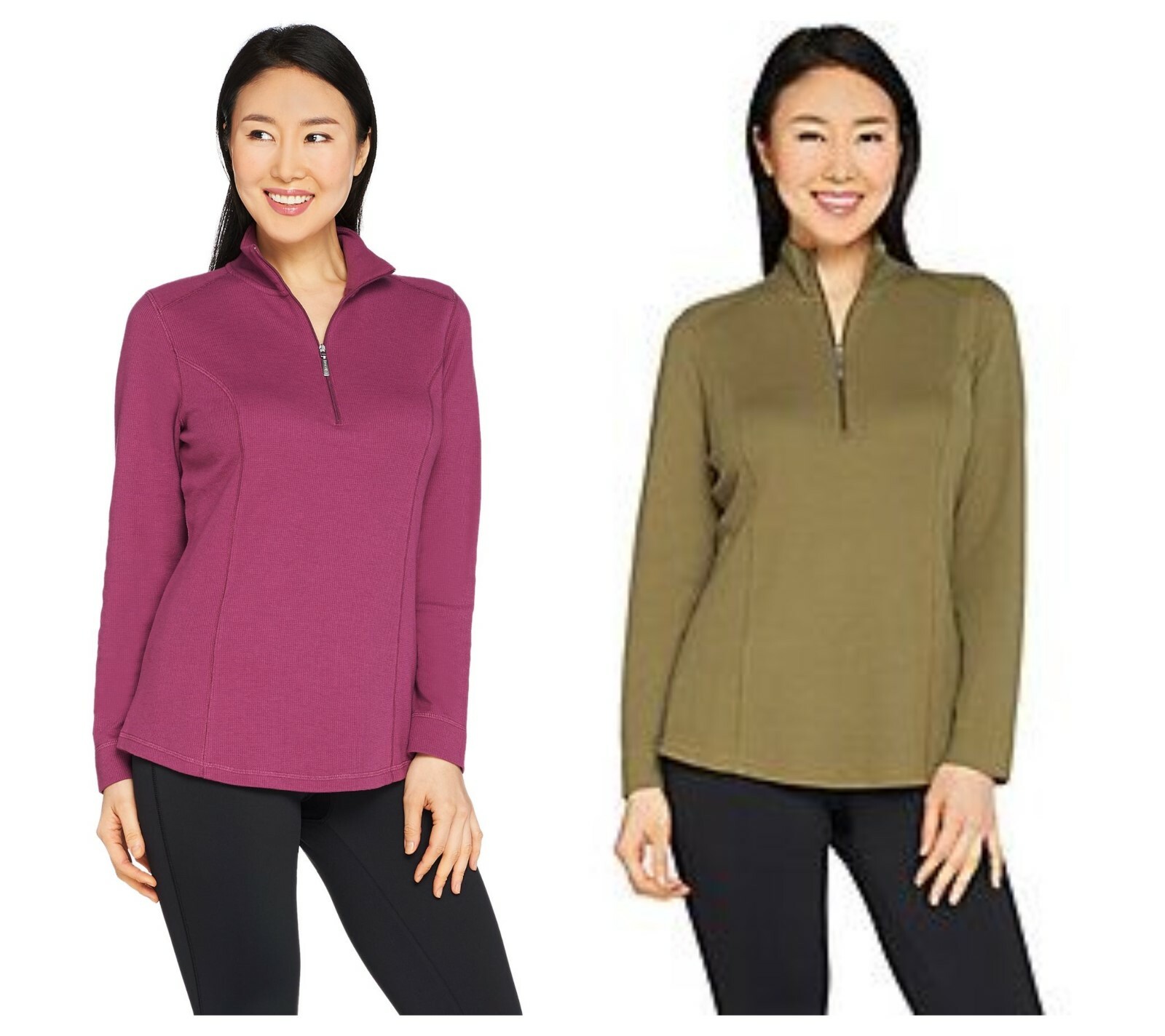 DENIM & CO. OLIVE ACTIVE WAFFLE THERMAL KNIT HALF ZIP PULLOVER TOP NEW $ 49