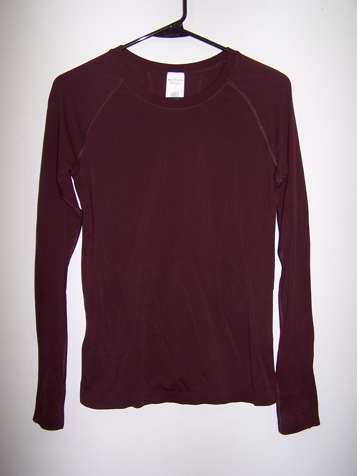 ATHLETA Long Sleeve Burgundy Activewear Shirt, 100% Nylon – Size S