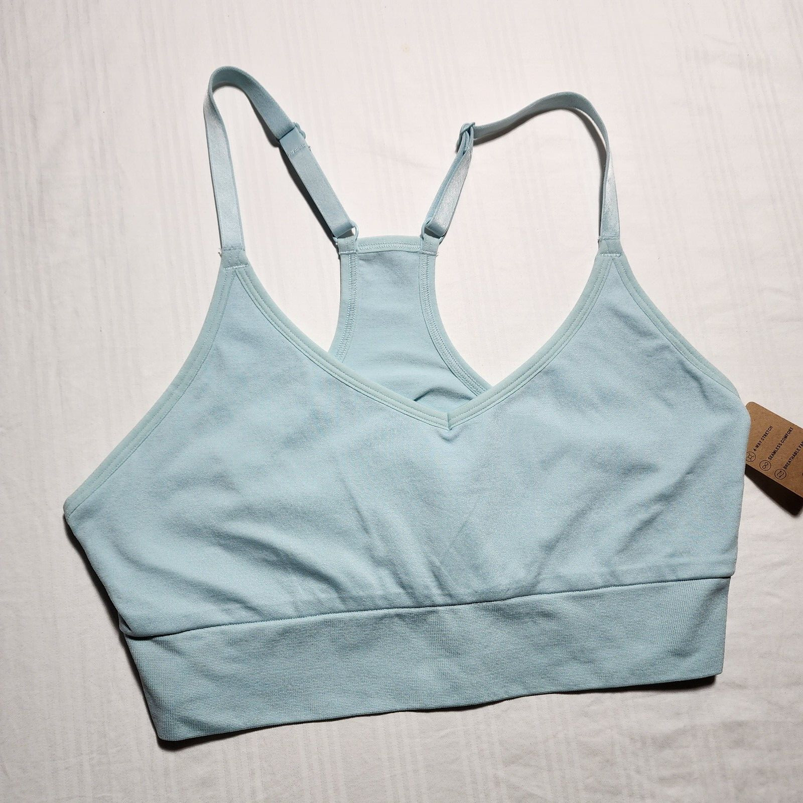 Pink Active Top Womens Large Sports Bra Aqua Blue Adjustable Strap Work out NWT
