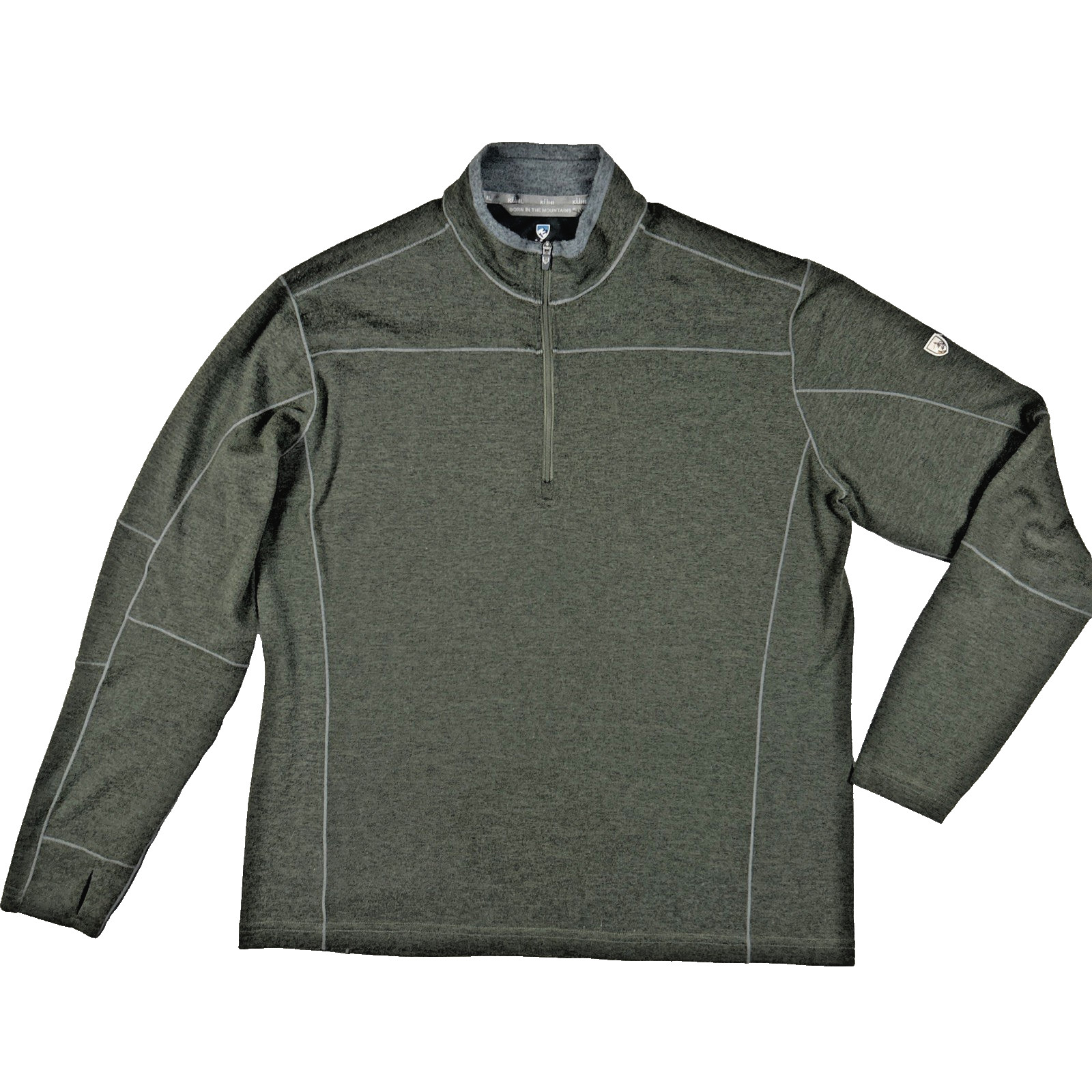 KUHL Womens Quarter Zip Pullover Green Contrast Trim Outdoor Hiking XL *FLAW